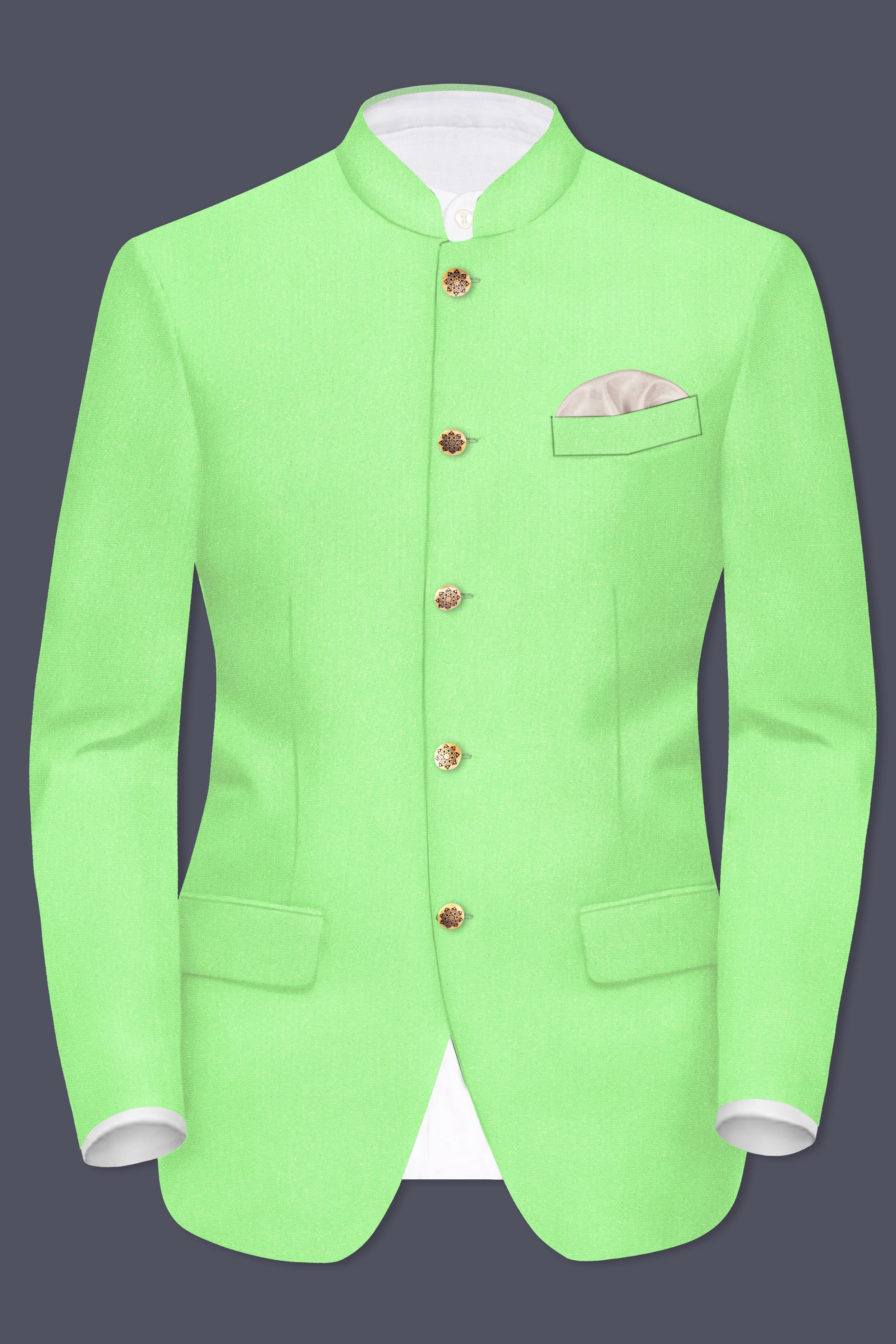 Emerald-Mint Green Solid Wool Rich Bandhgala Suit