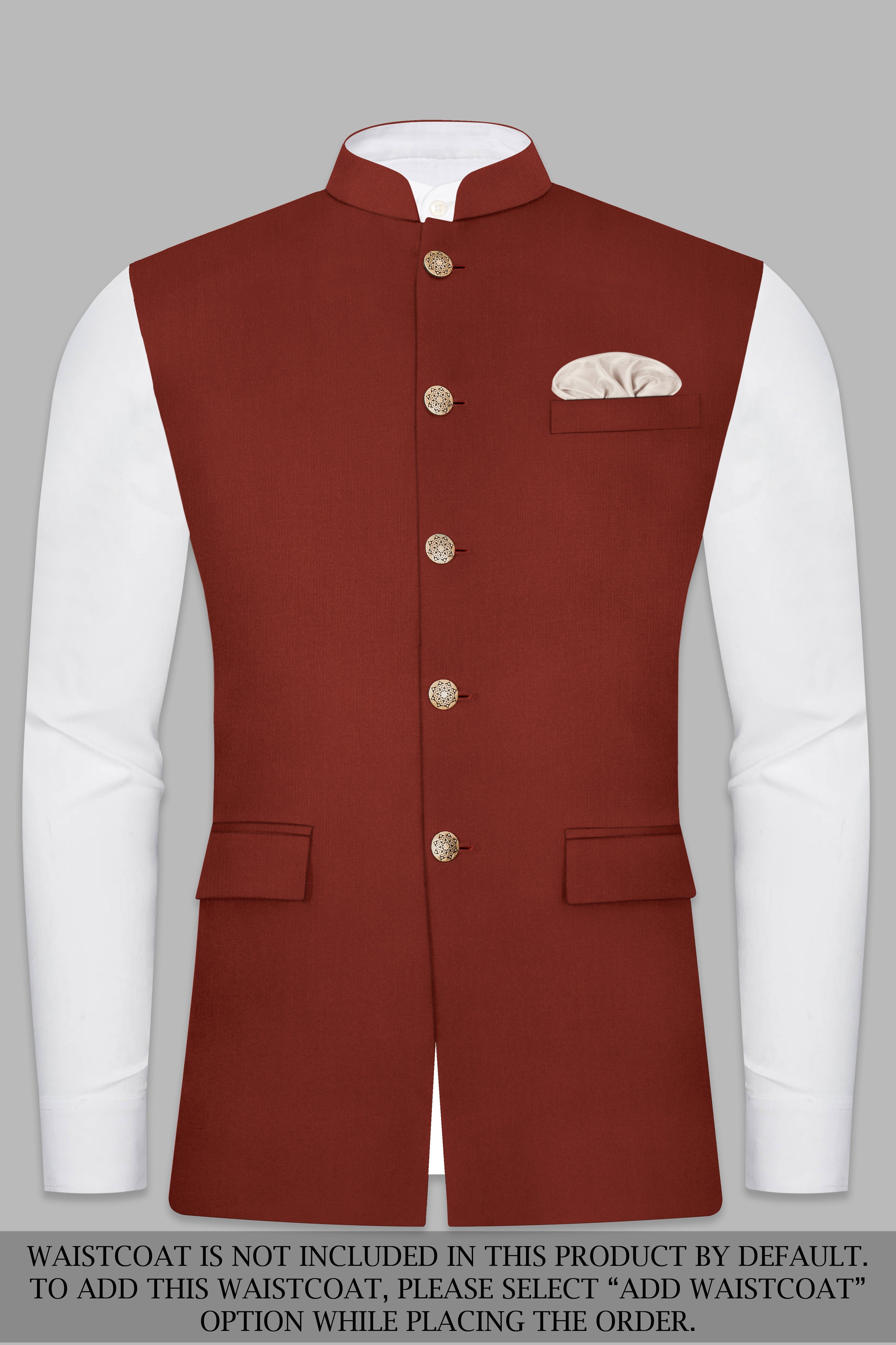 Inferno Rust-Brick Red Solid Wool Rich Bandhgala Suit