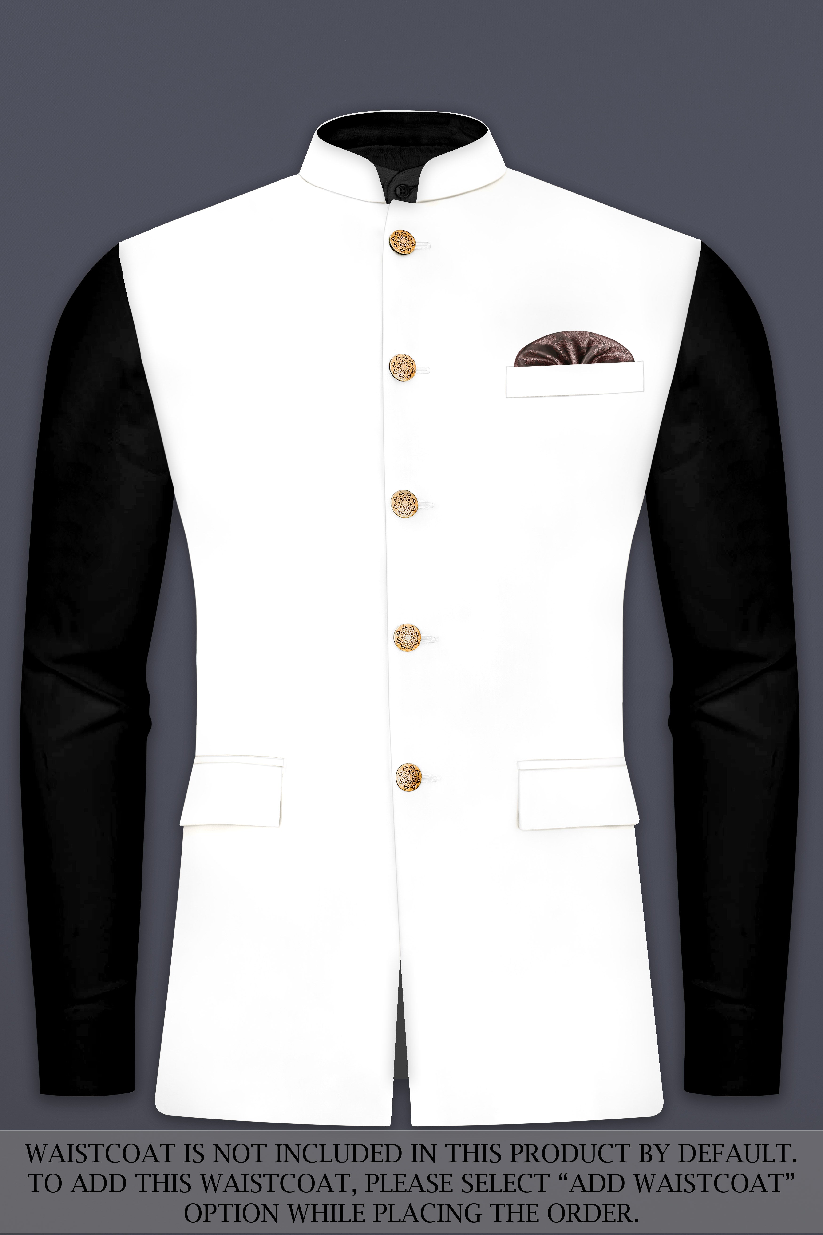 Off White Solid Wool Rich Bandhgala Suit