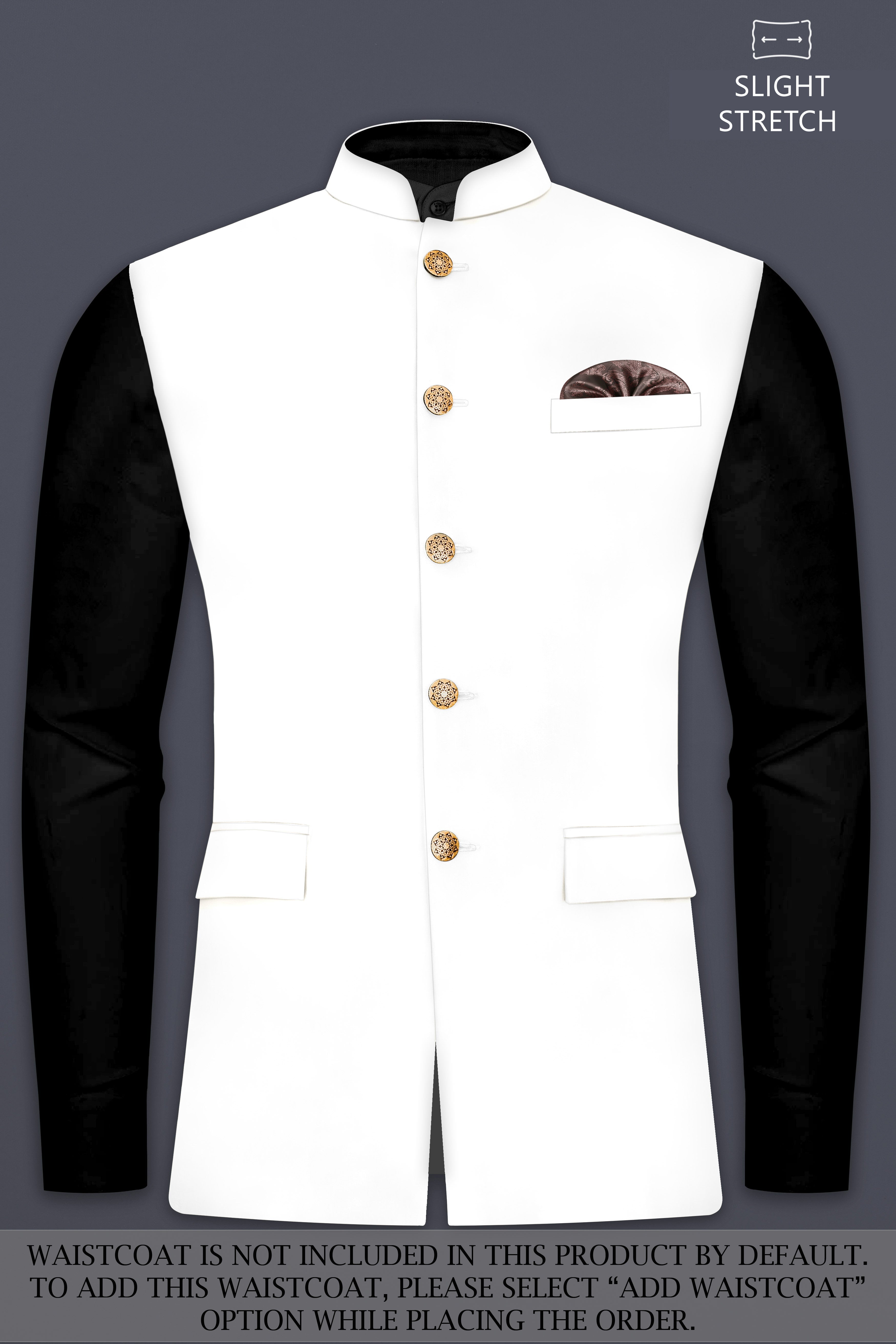 Off White Solid Wool Rich Bandhgala Slight Stretch Suit