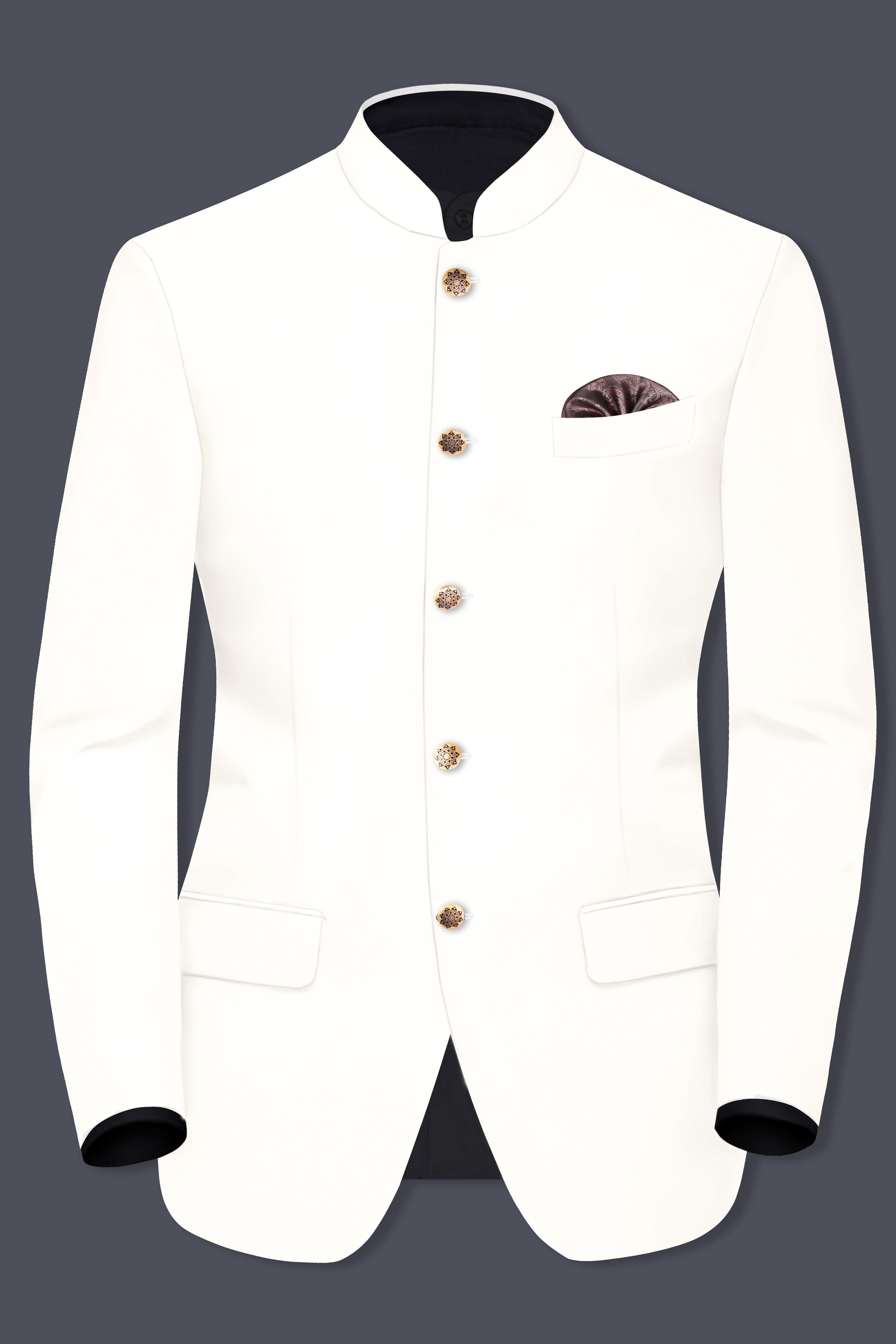 Off White Solid Wool Rich Bandhgala Suit