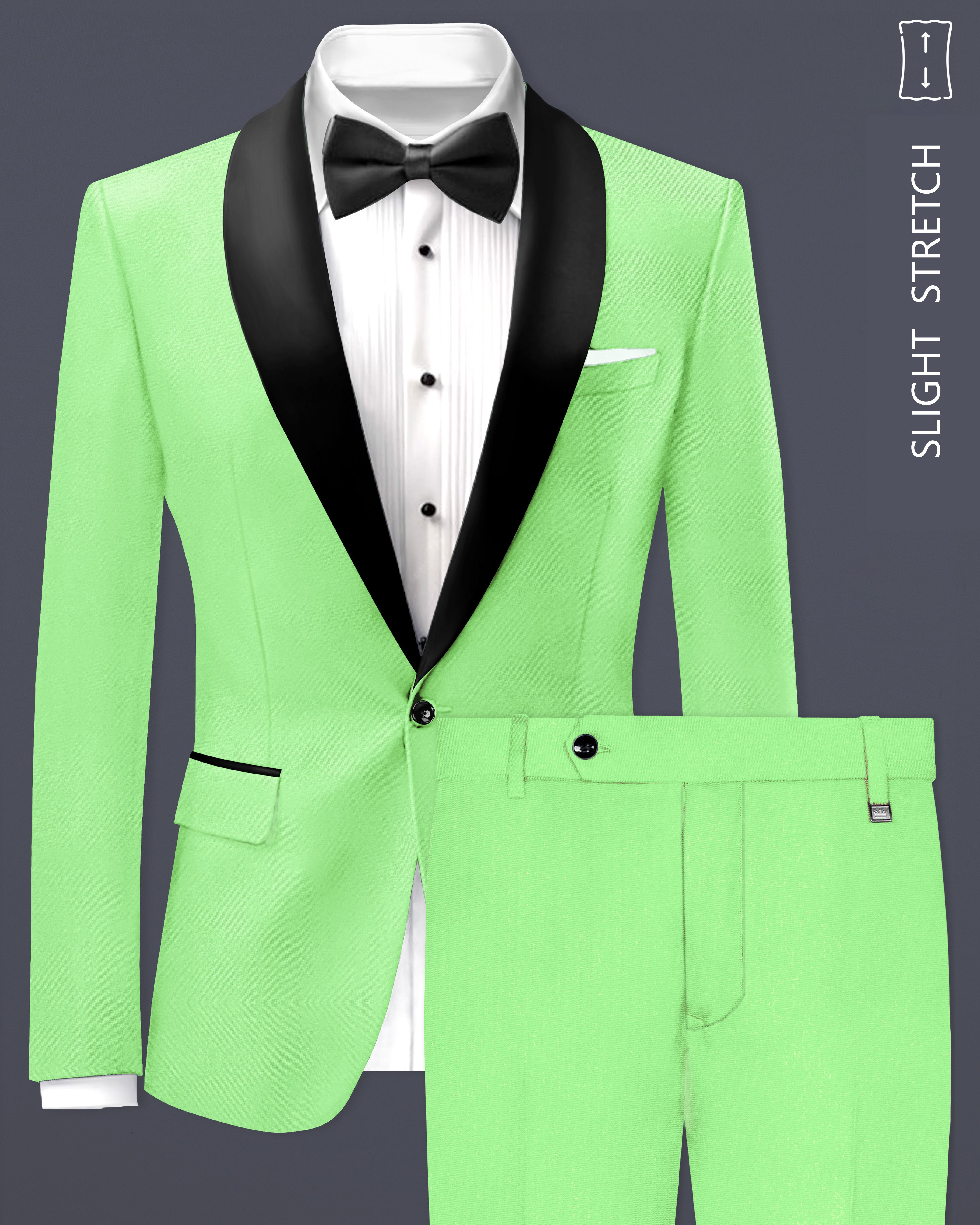 Emerald-Mint Green Solid Wool Rich Tuxedo Slight Stretch Suit