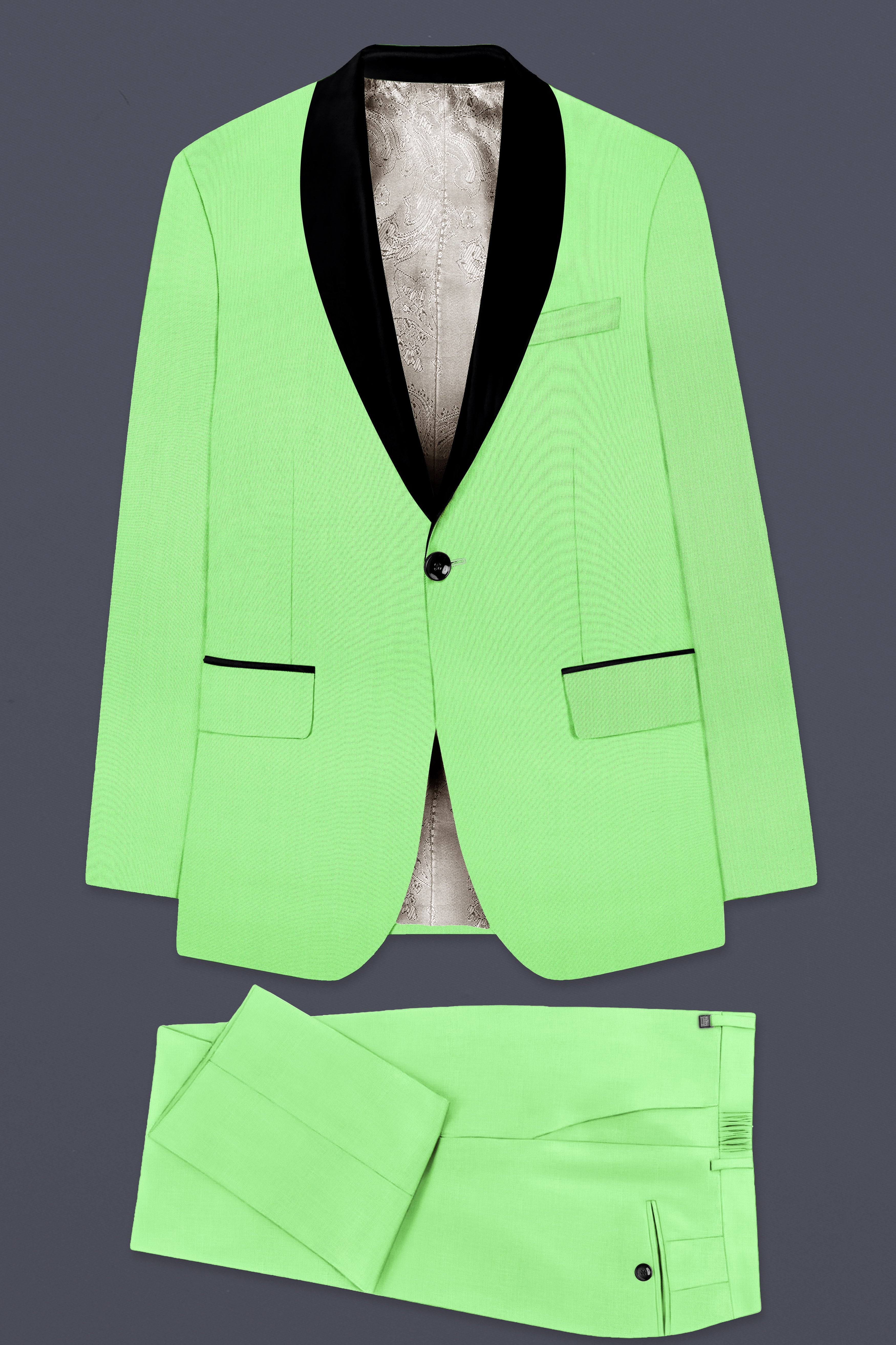 Emerald-Mint Green Solid Wool Rich Tuxedo Suit