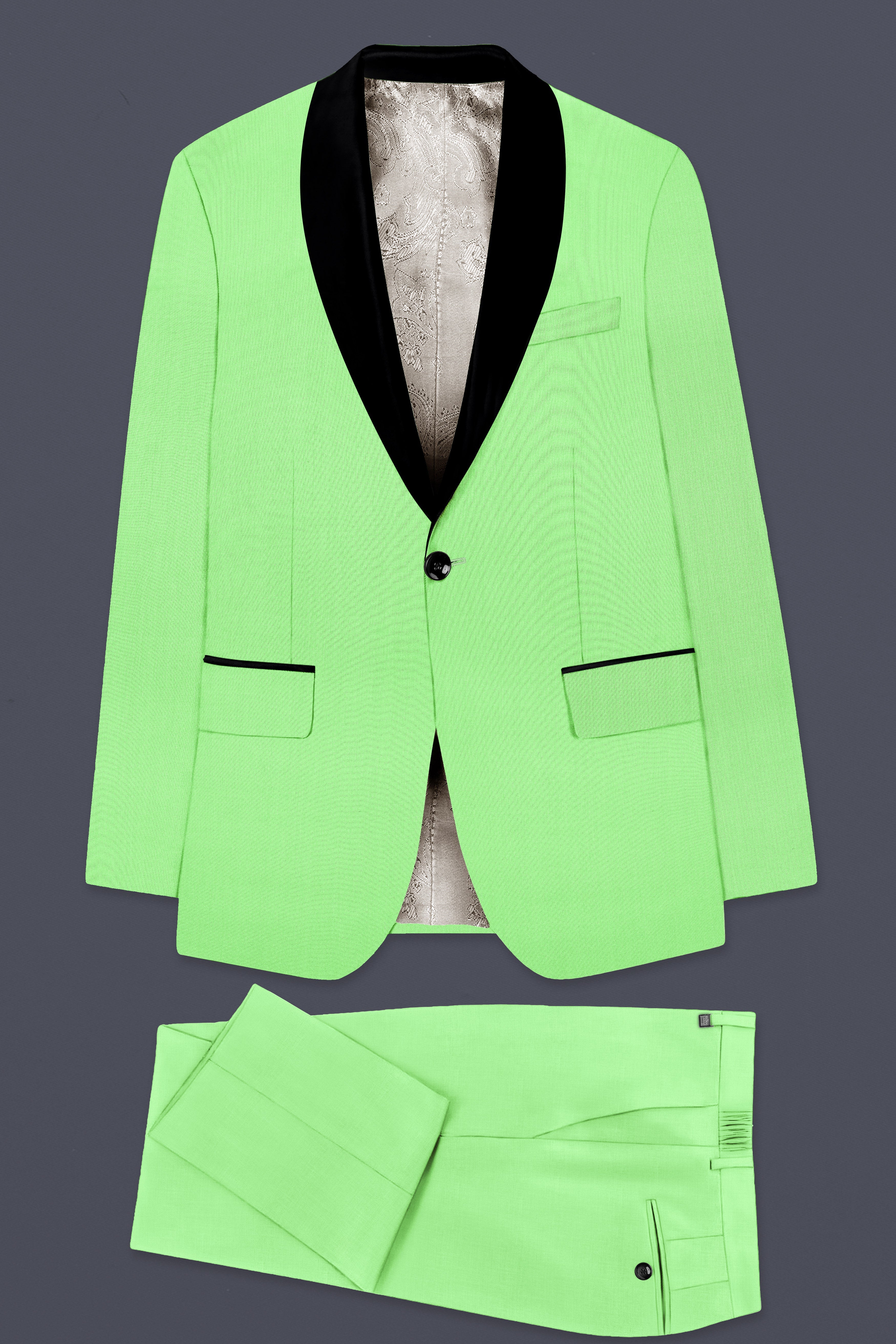Emerald-Mint Green Solid Wool Rich Tuxedo Slight Stretch Suit