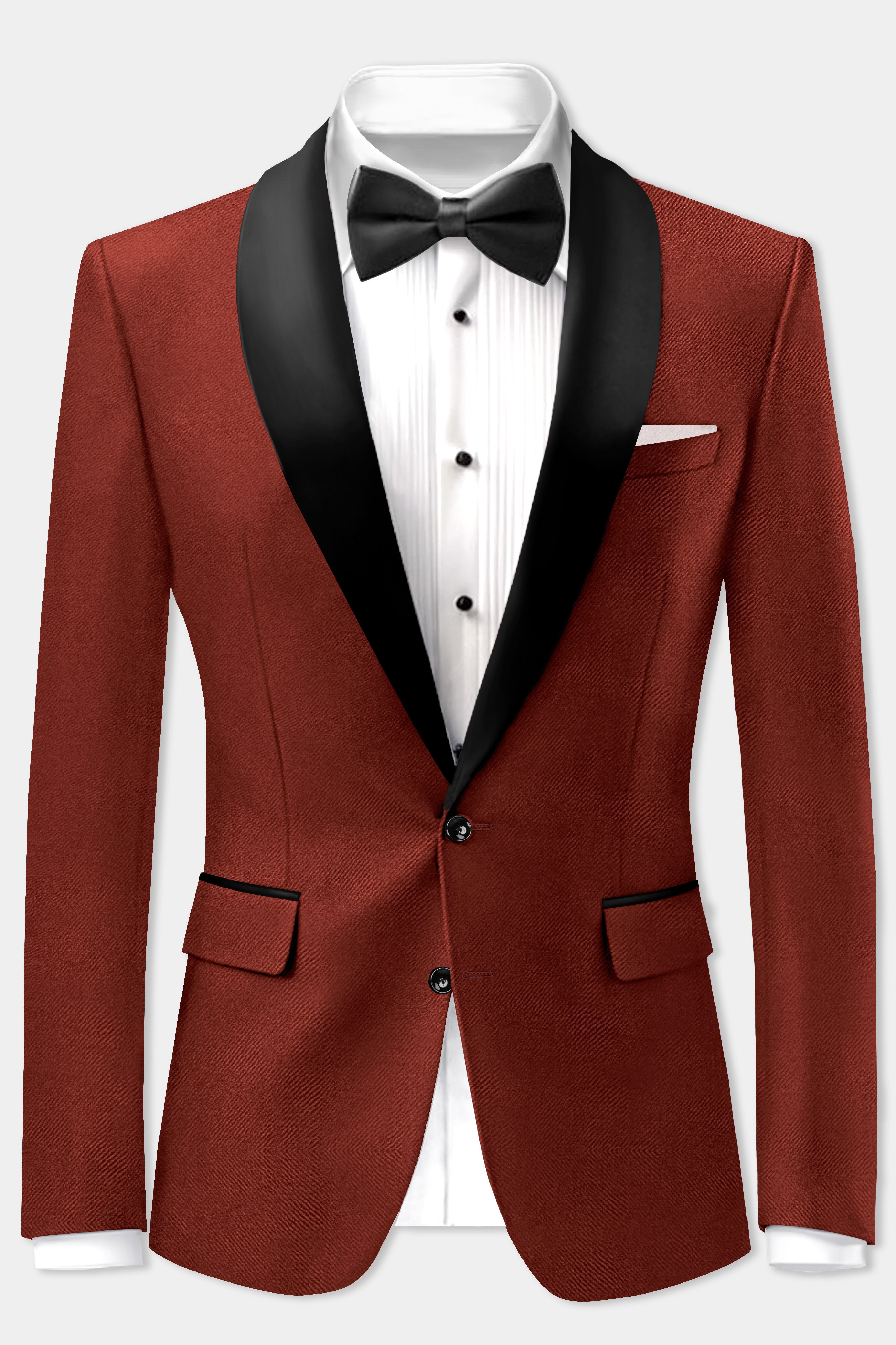 Inferno Rust-Brick Red Solid Wool Rich Tuxedo Suit