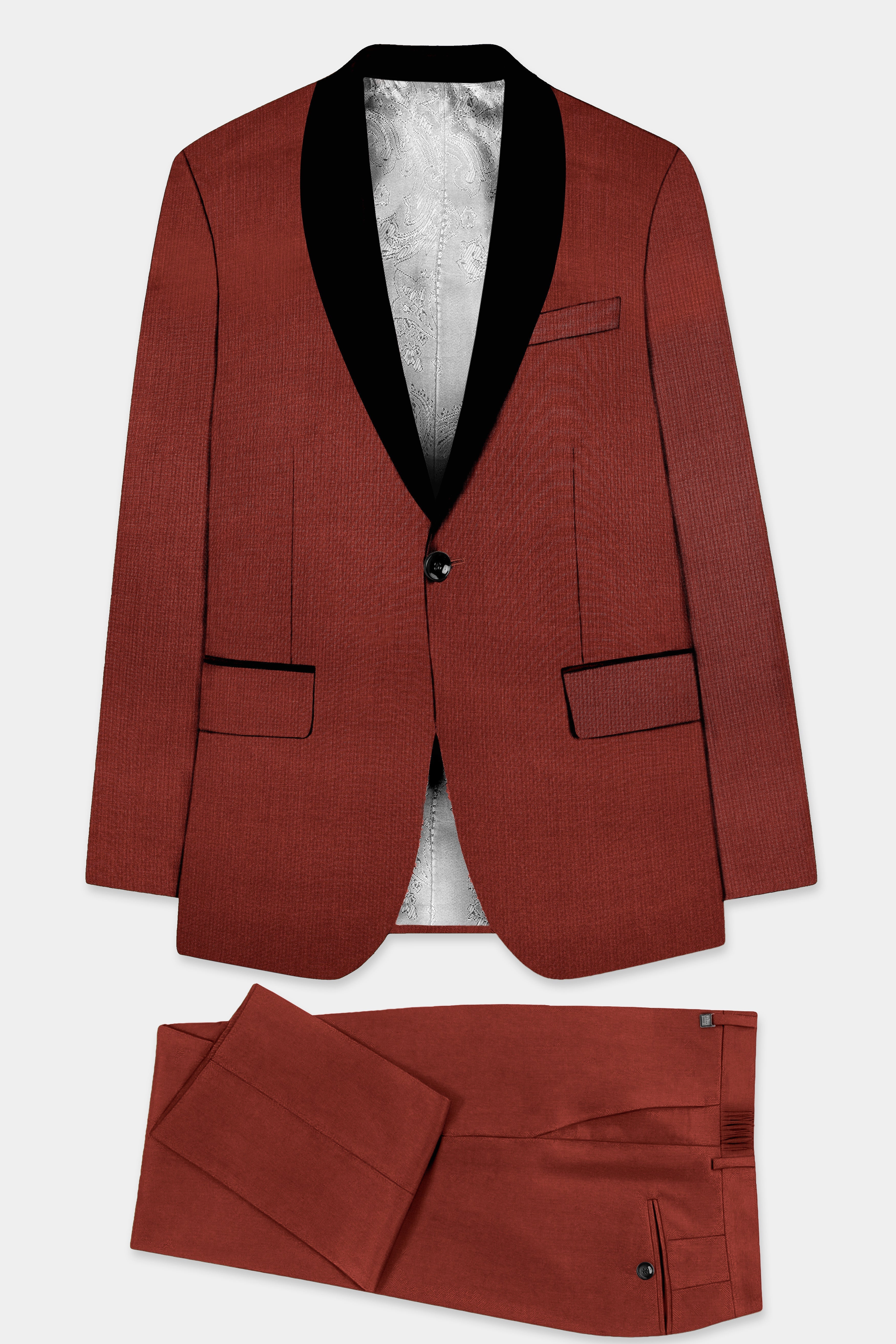 Inferno Rust-Brick Red Solid Wool Rich Tuxedo Suit