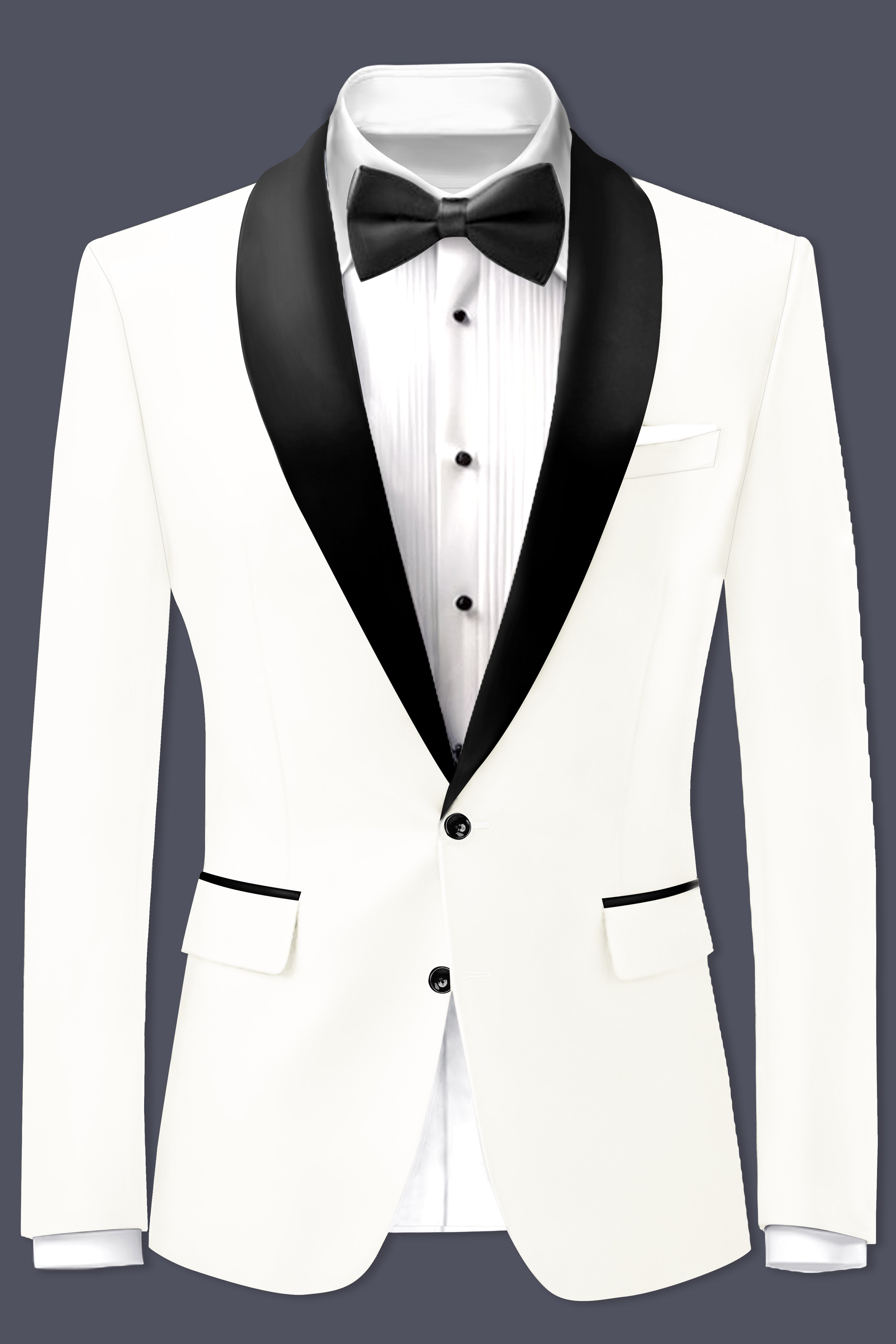 Off White Solid Wool Rich Tuxedo Suit