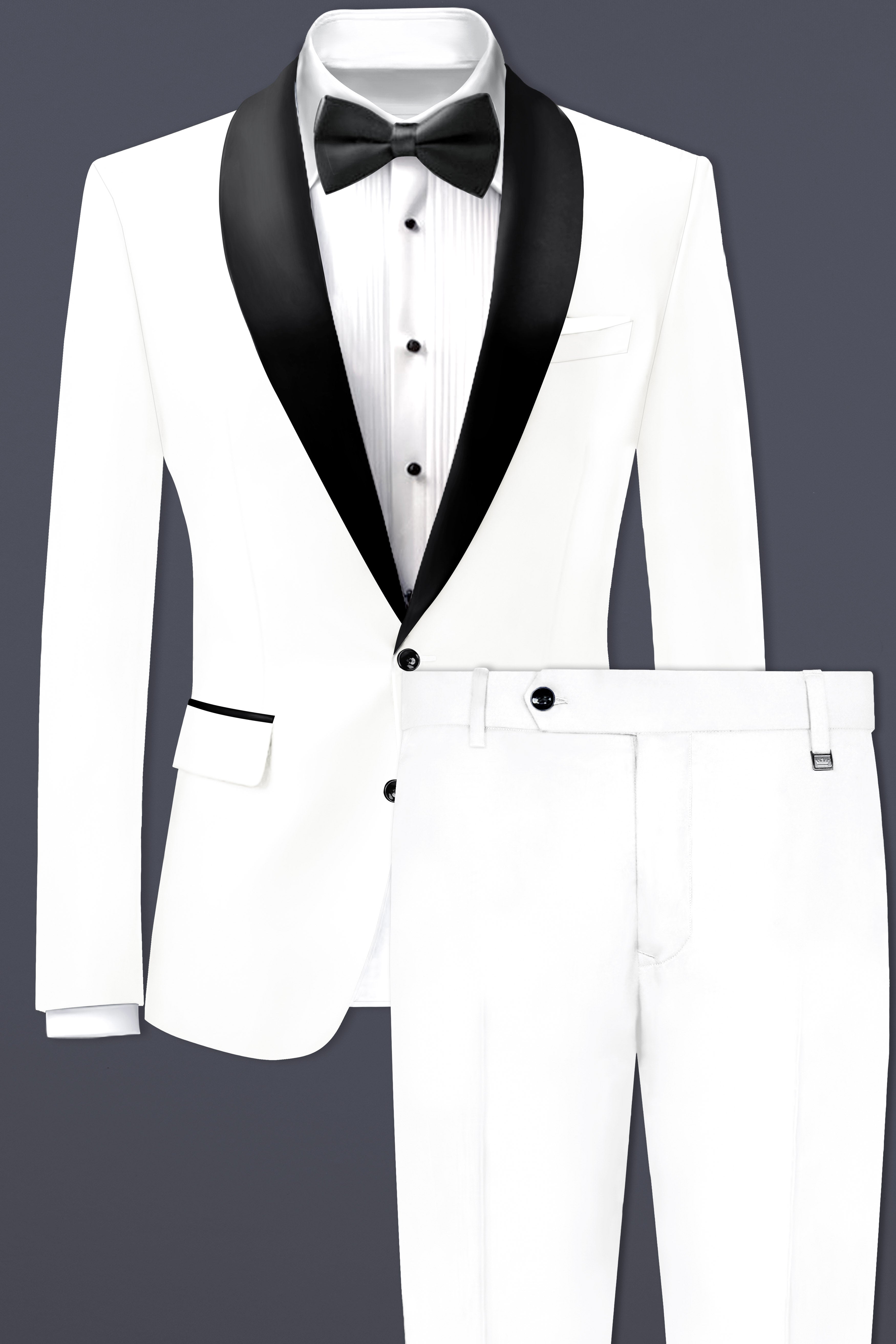 Off White Solid Wool Rich Tuxedo Suit