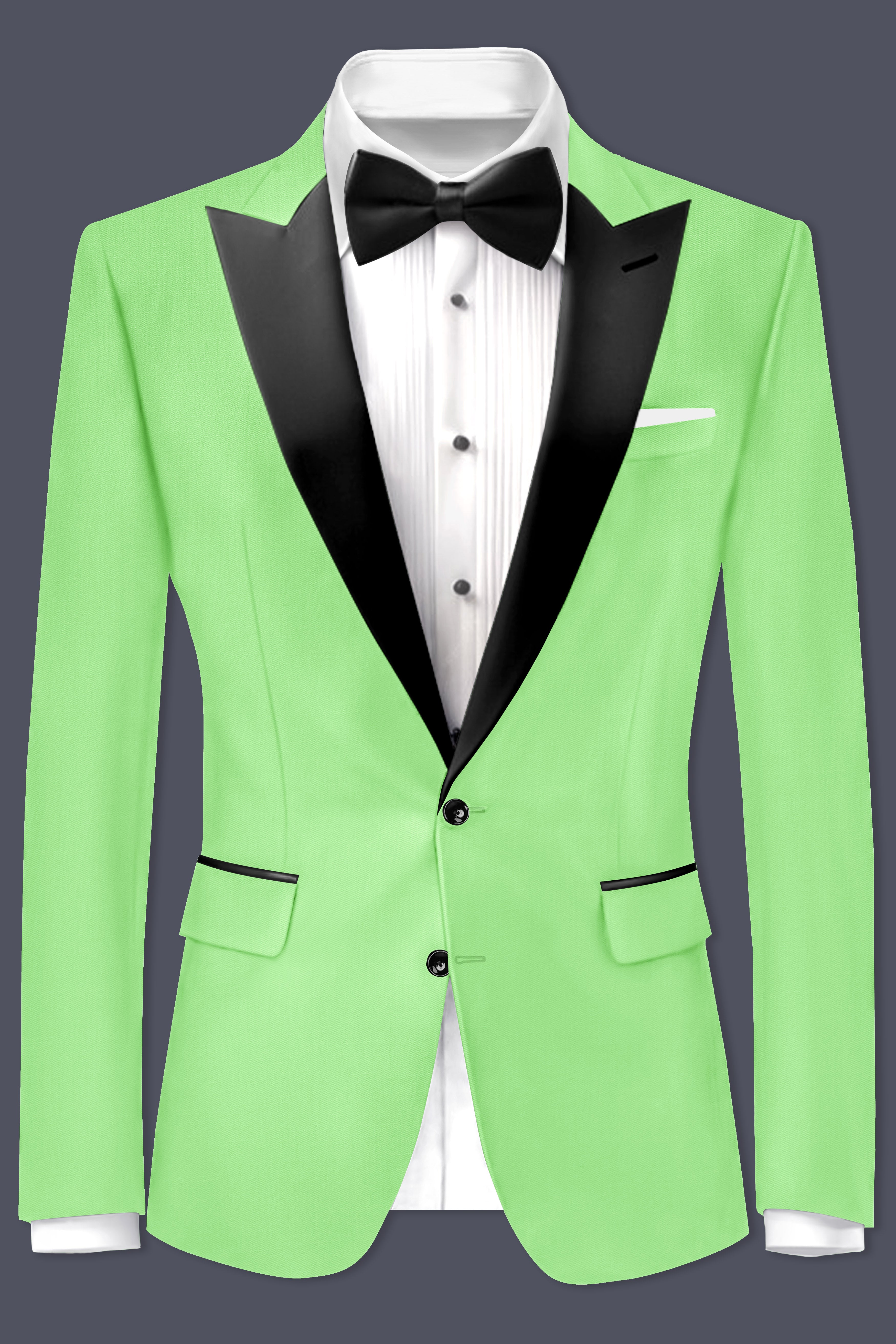 Emerald-Mint Green Solid Wool Rich Peak Lapel Tuxedo Suit