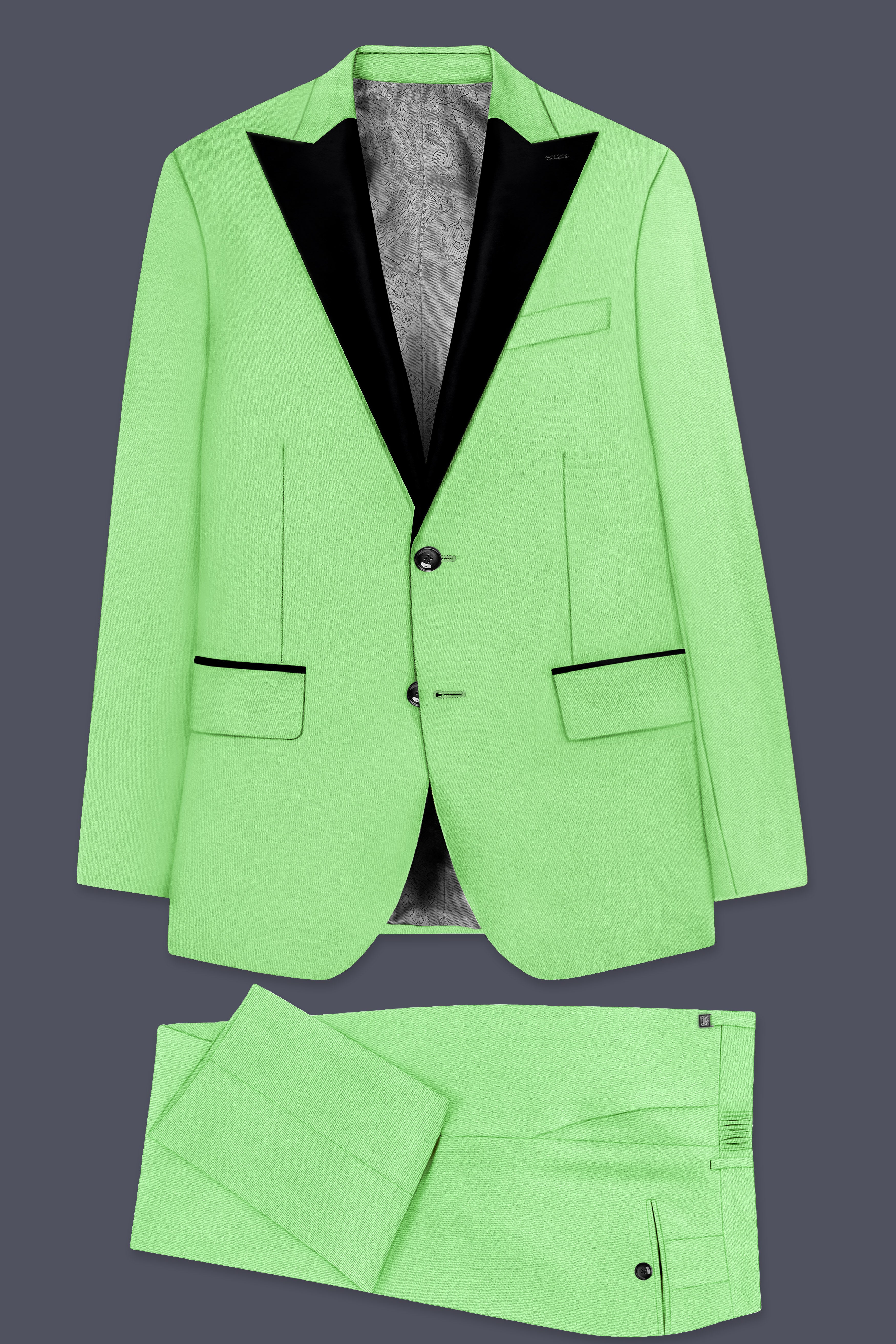 Emerald-Mint Green Solid Wool Rich Peak Lapel Tuxedo Suit