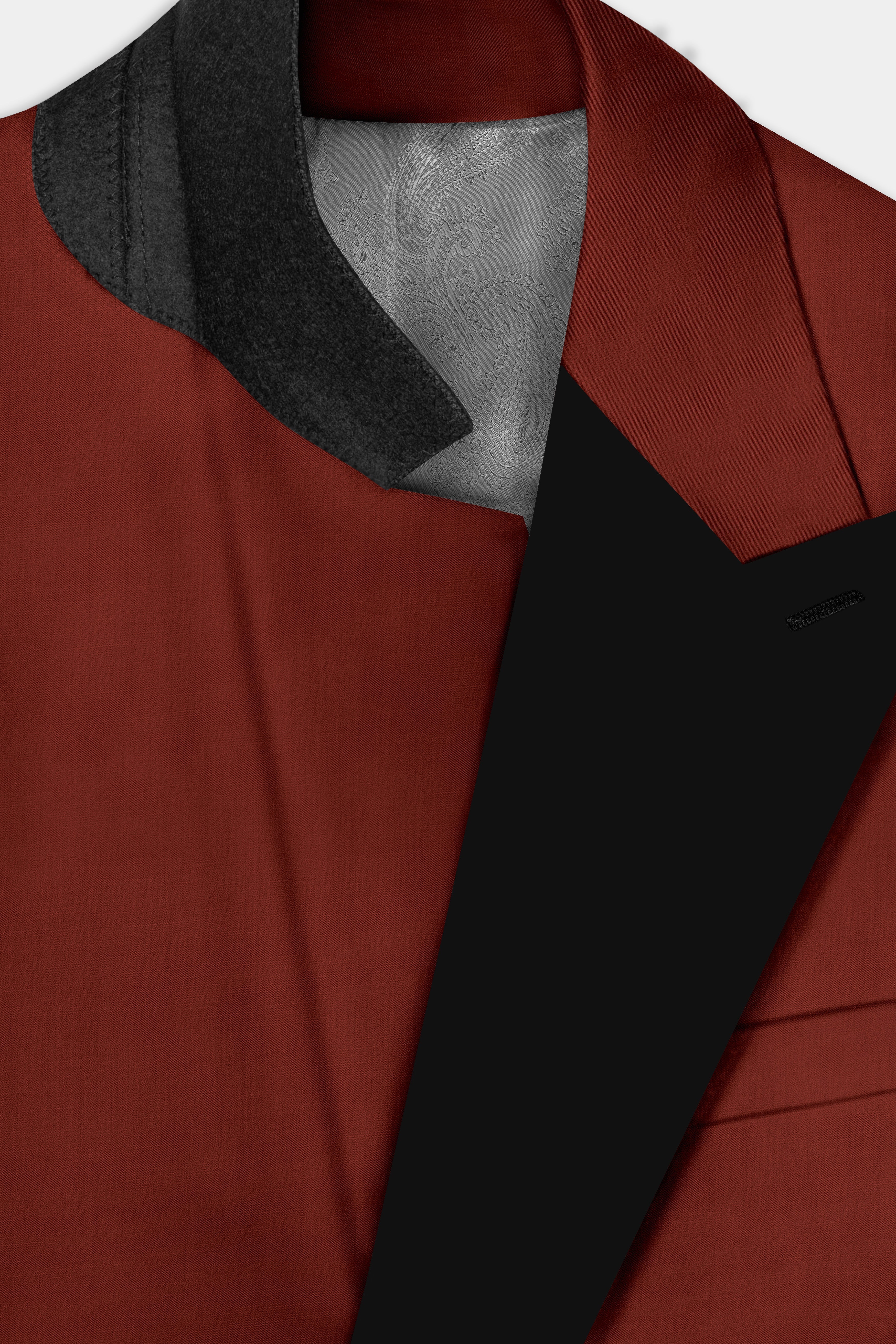 Inferno Rust-Brick Red Solid Wool Rich Peak Lapel Tuxedo Slight Stretch Suit
