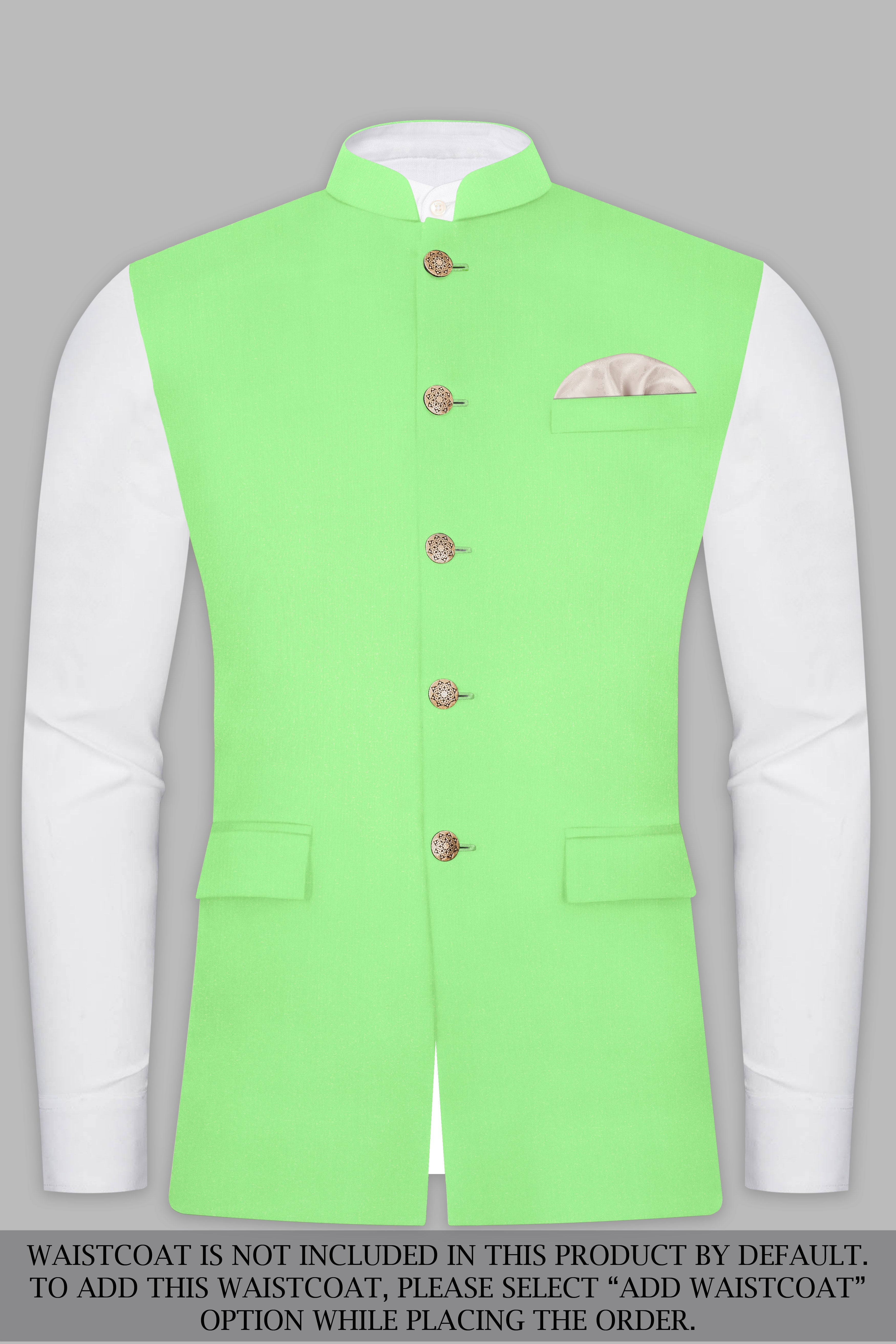 Emerald-Mint Green Solid Wool Rich Cross Placket Bandhgala Suit