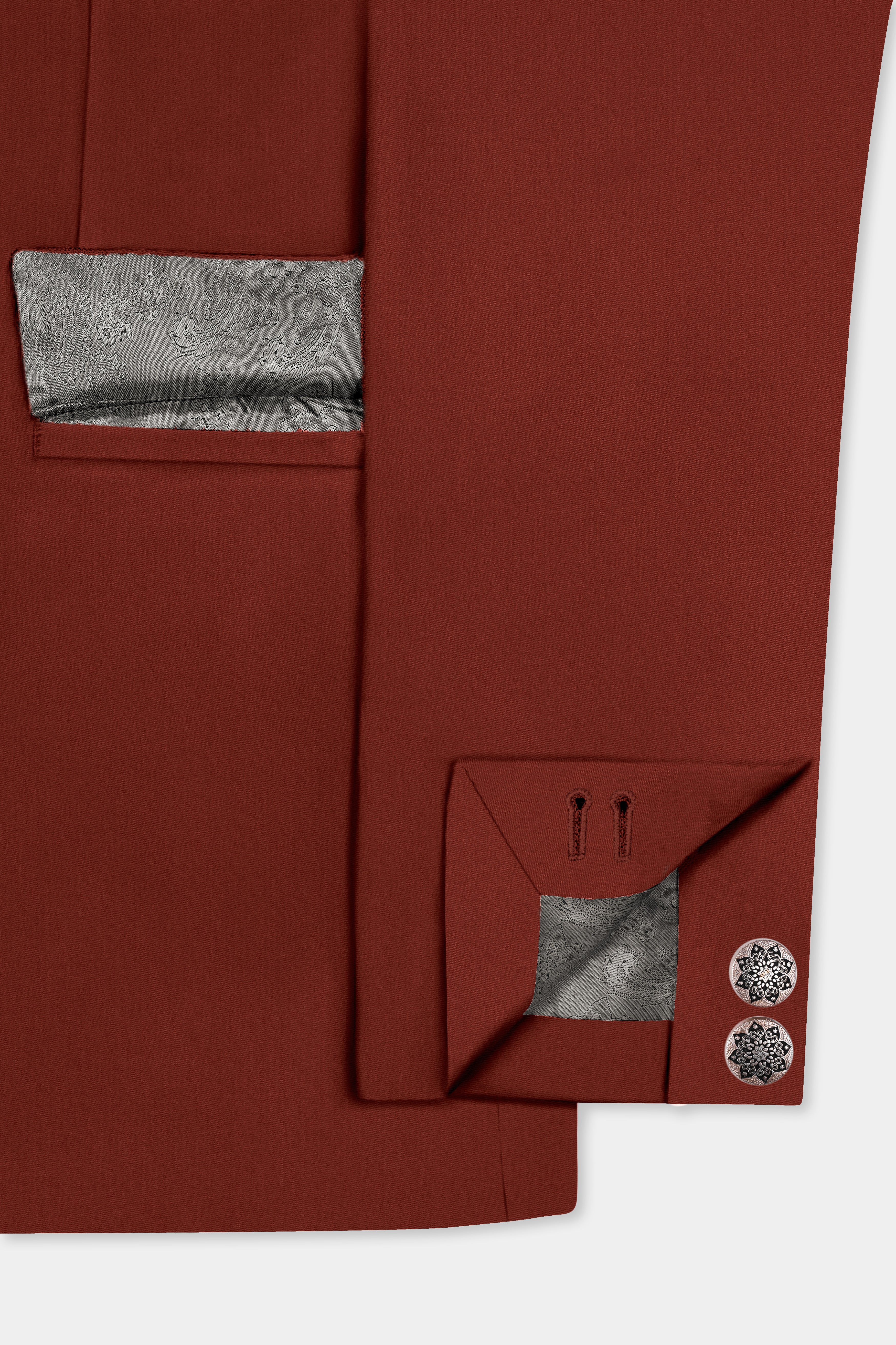 Inferno Rust-Brick Red Solid Wool Rich Cross Placket Bandhgala Suit