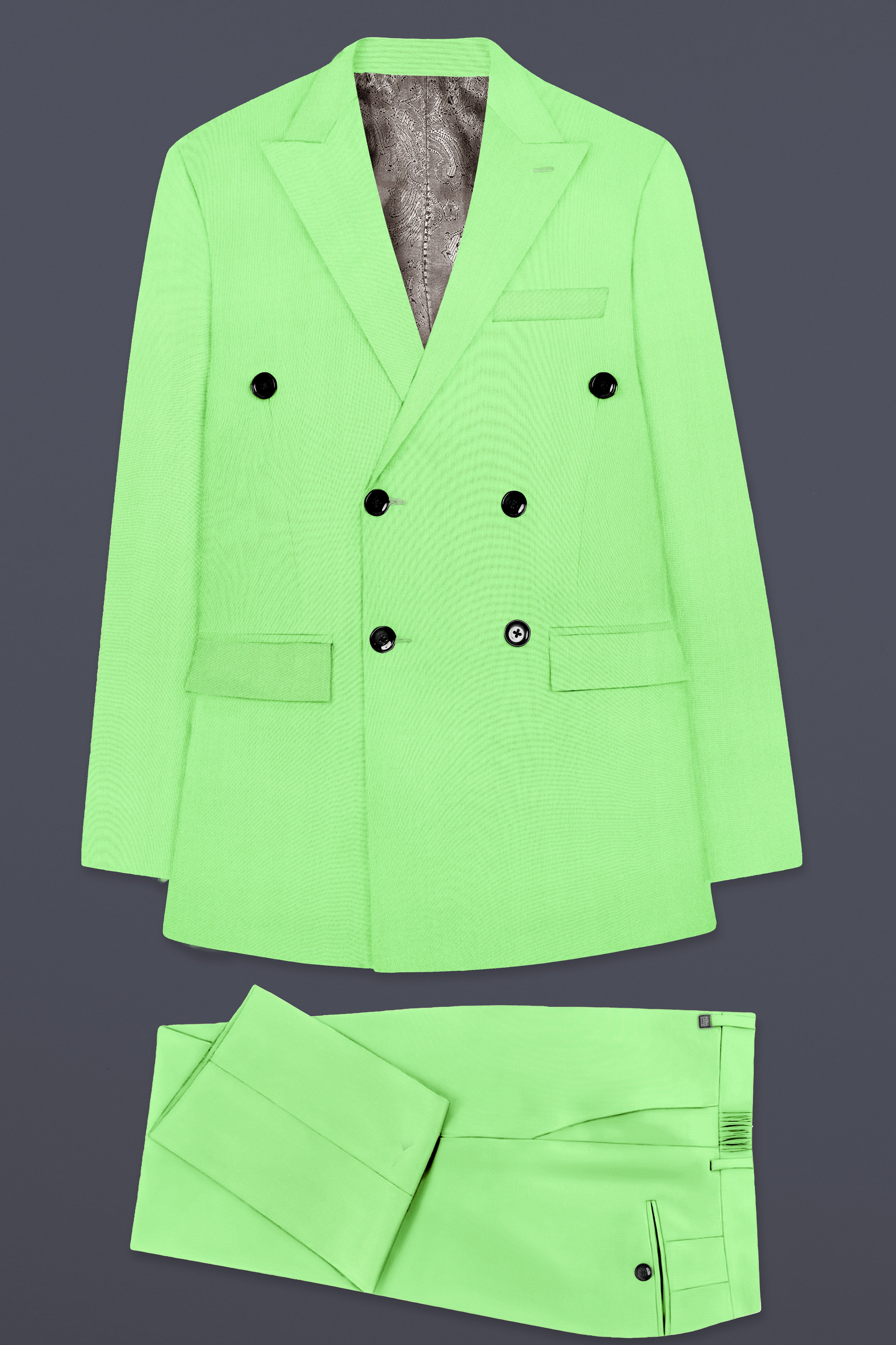 Emerald-Mint Green Solid Wool Rich Double Breasted Slight Stretch Suit