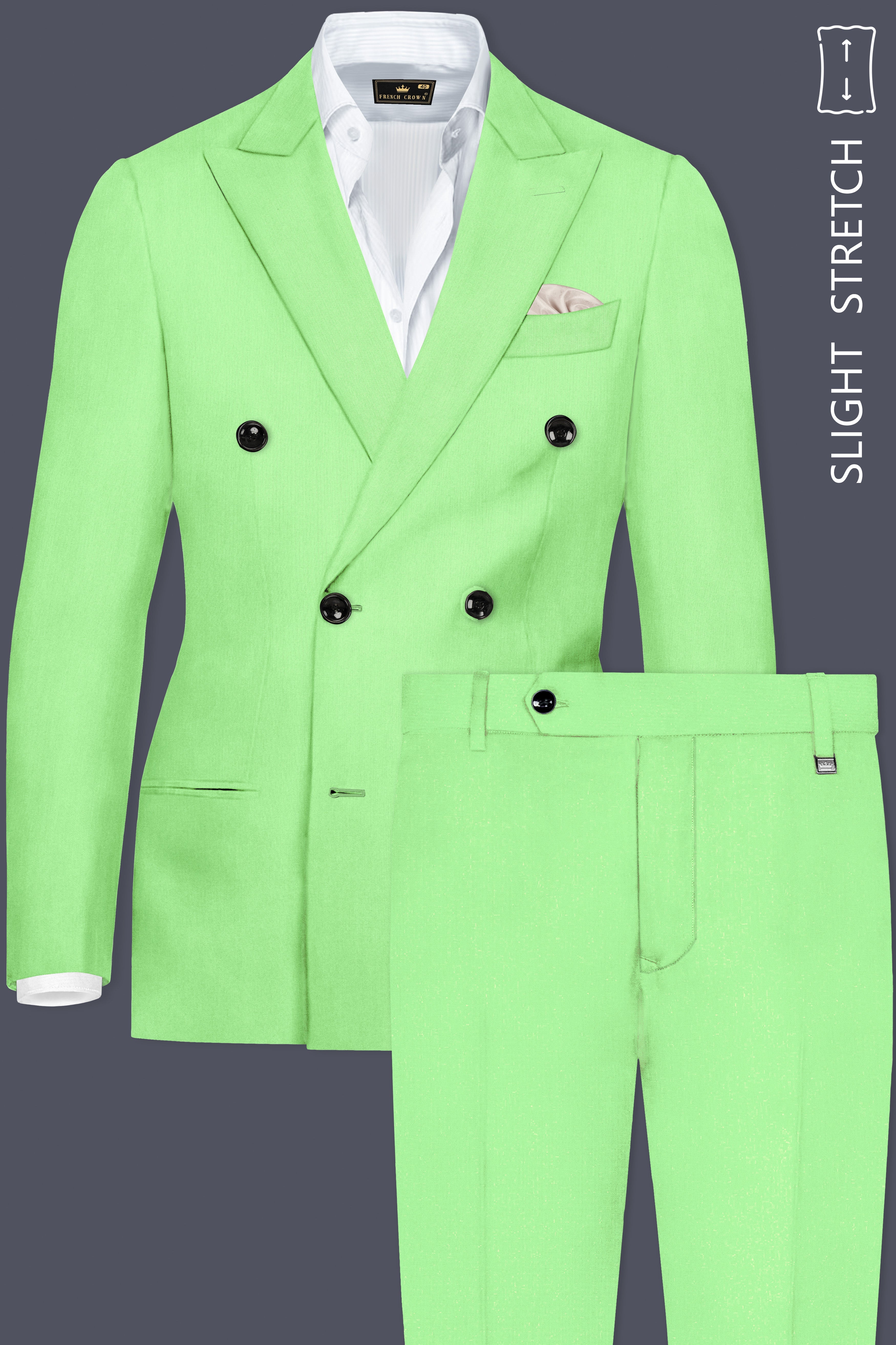 Emerald-Mint Green Solid Wool Rich Double Breasted Slight Stretch Suit