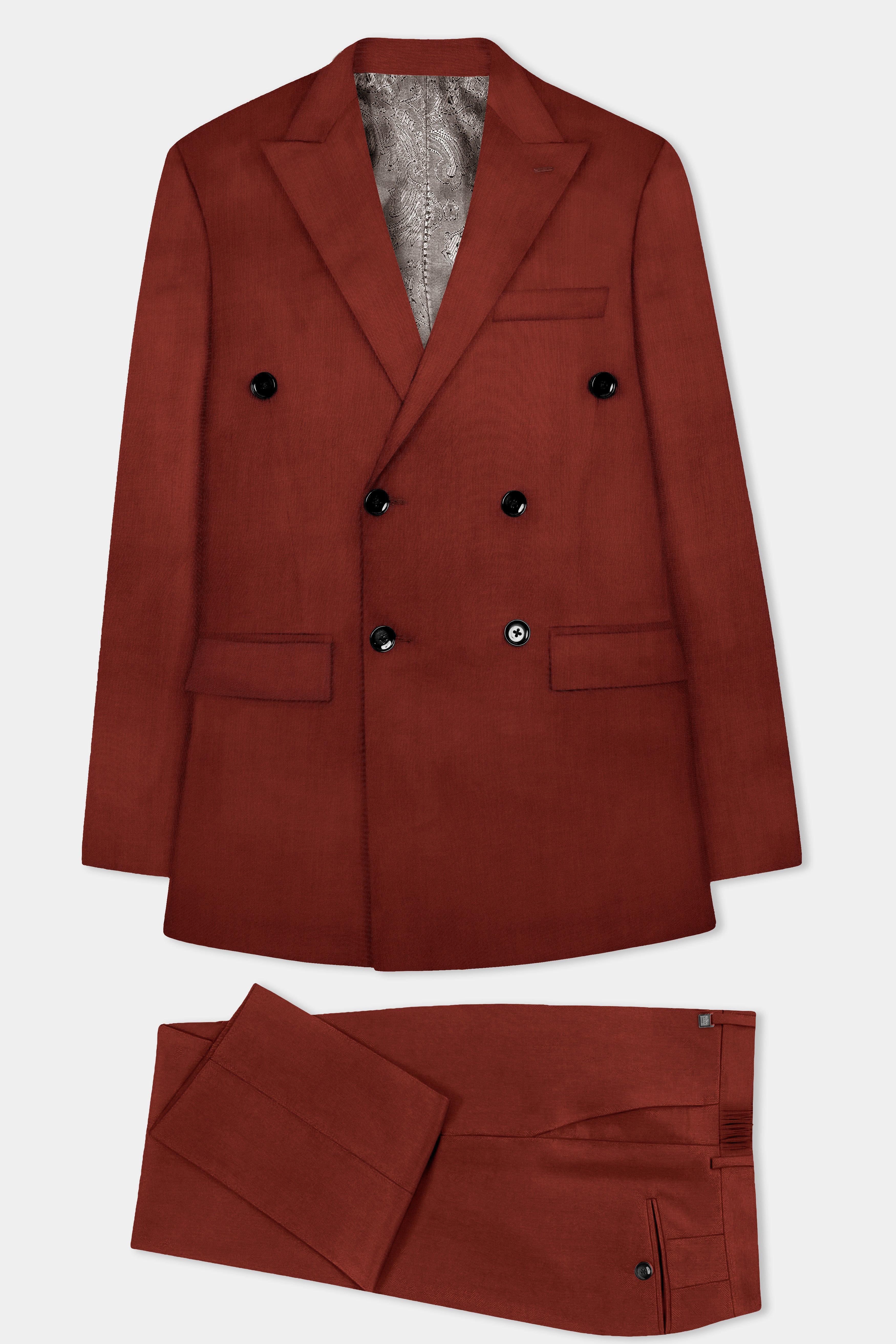 Inferno Rust-Brick Red Solid Wool Rich Double Breasted Slight Stretch Suit