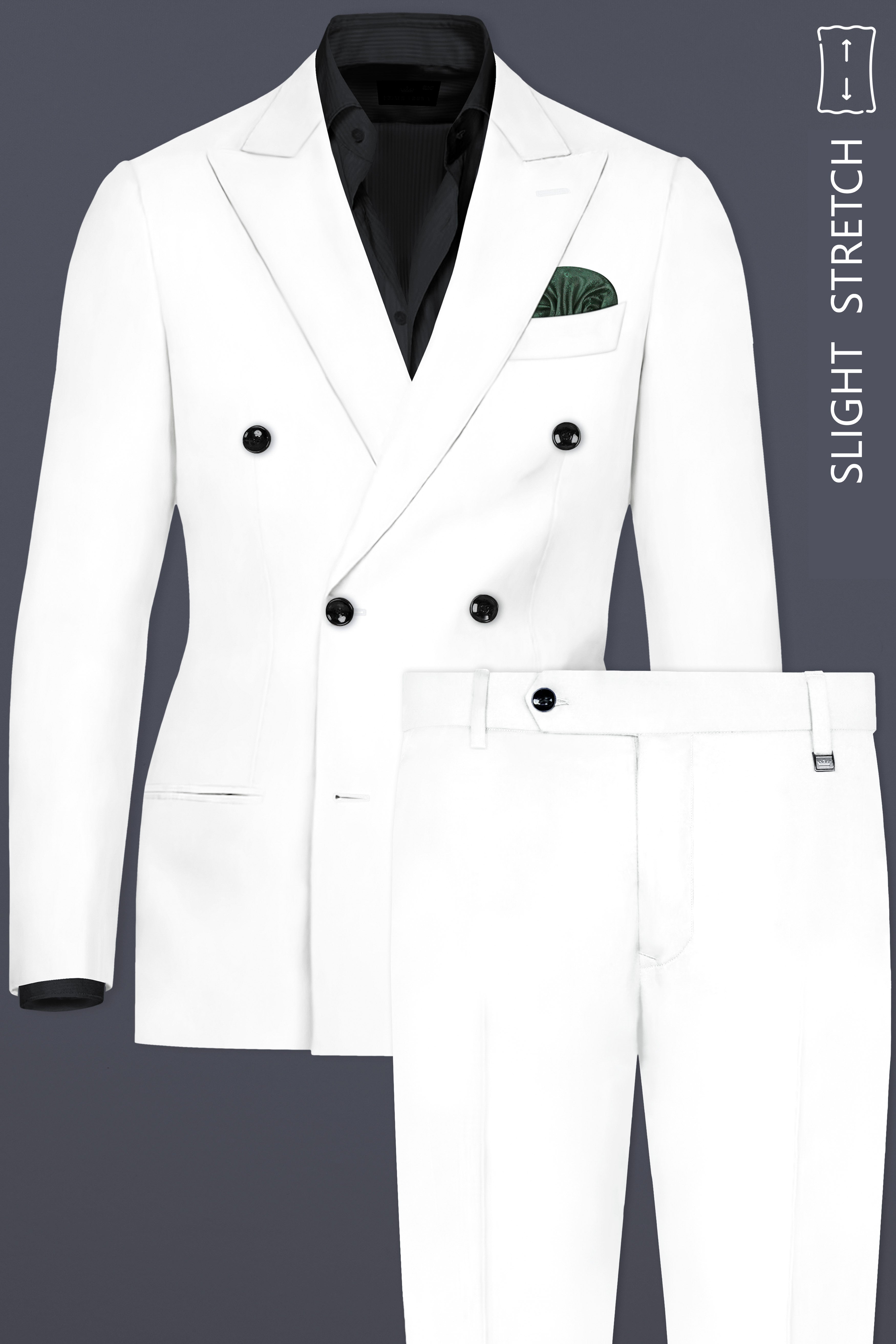 Off White Solid Wool Rich Double Breasted Slight Stretch Suit