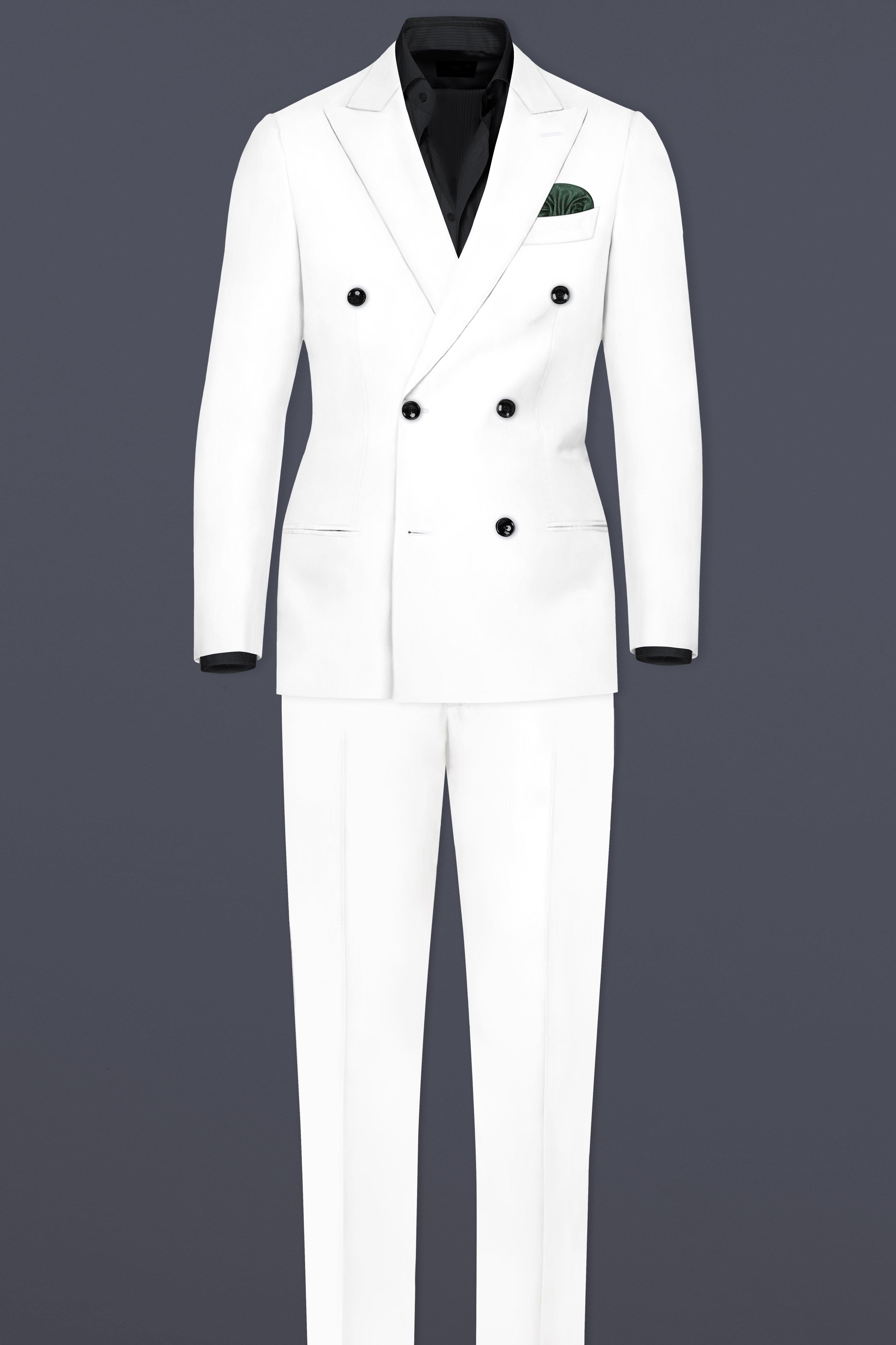 Off White Solid Wool Rich Double Breasted Suit