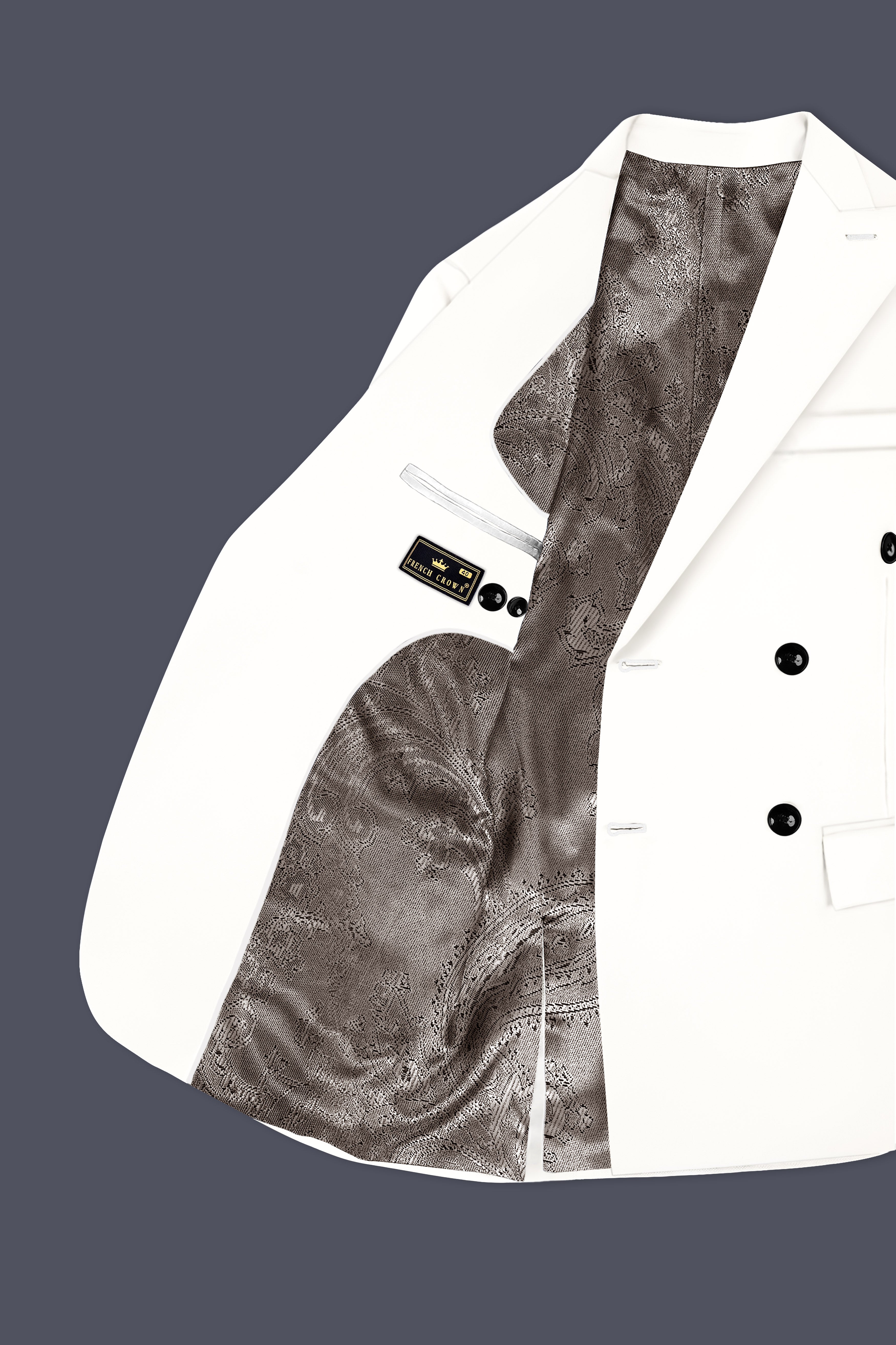Off White Solid Wool Rich Double Breasted Slight Stretch Suit