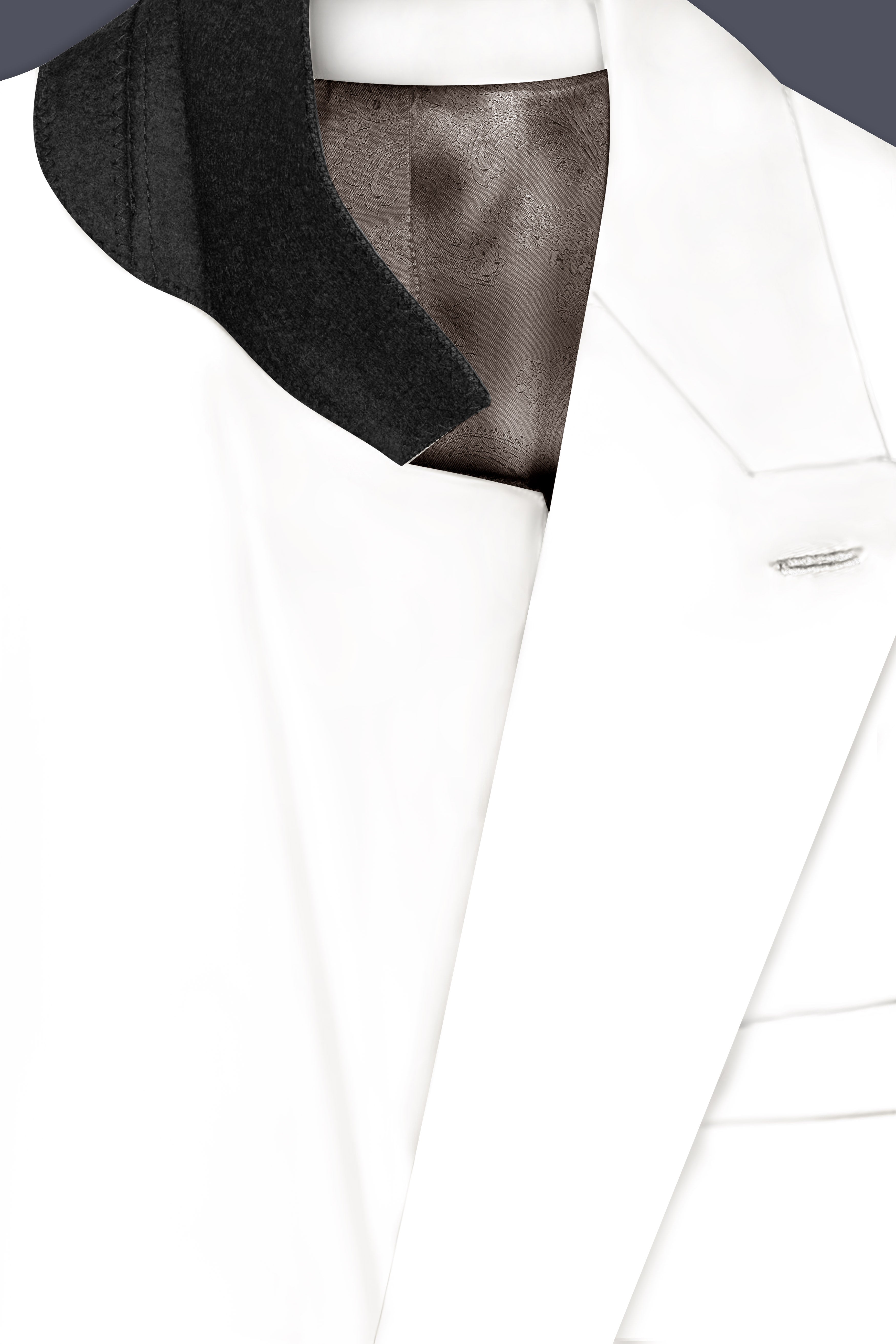 Off White Solid Wool Rich Double Breasted Slight Stretch Suit