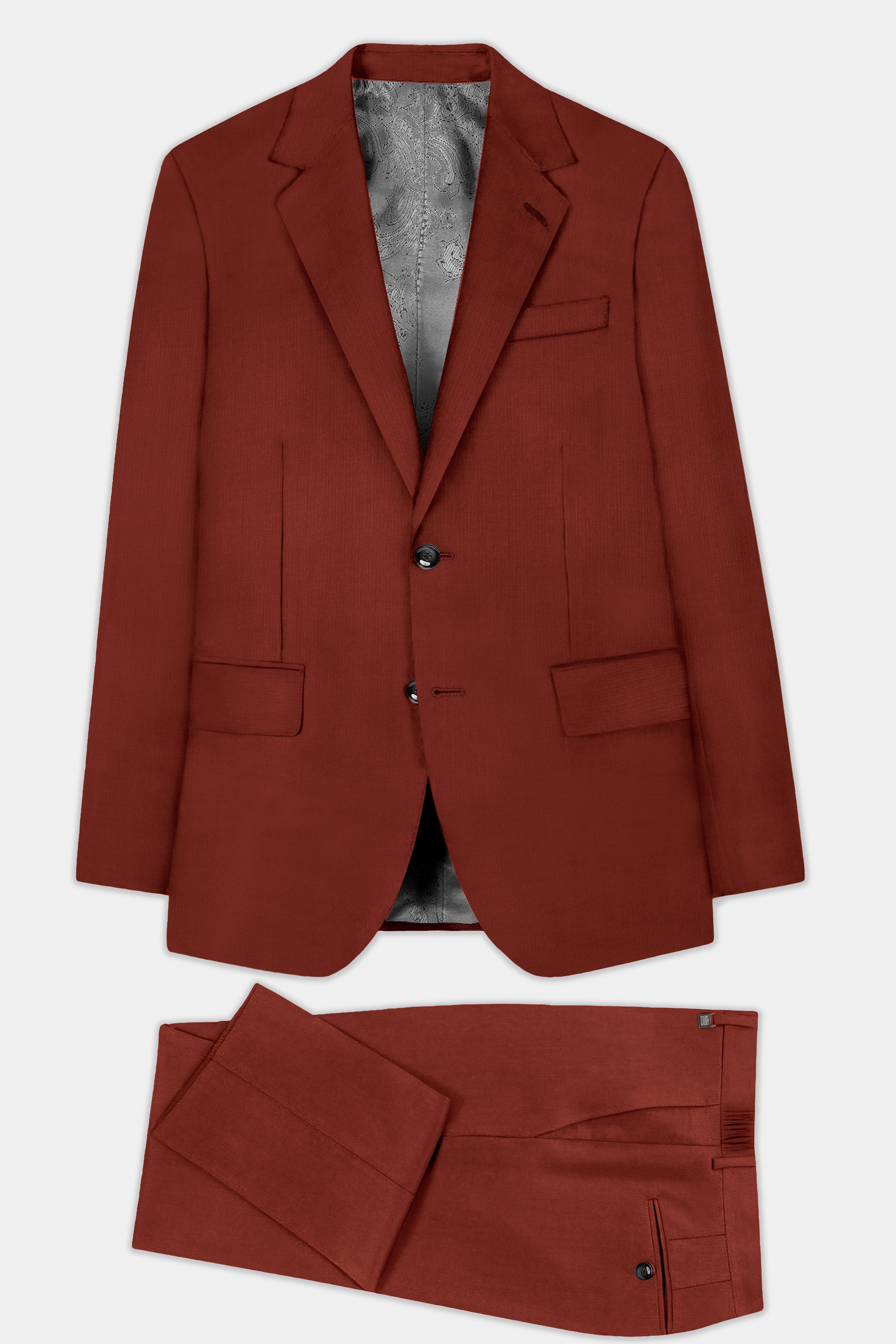 Inferno Rust-Brick Red Solid Wool Rich Single Breasted Slight Stretch Suit