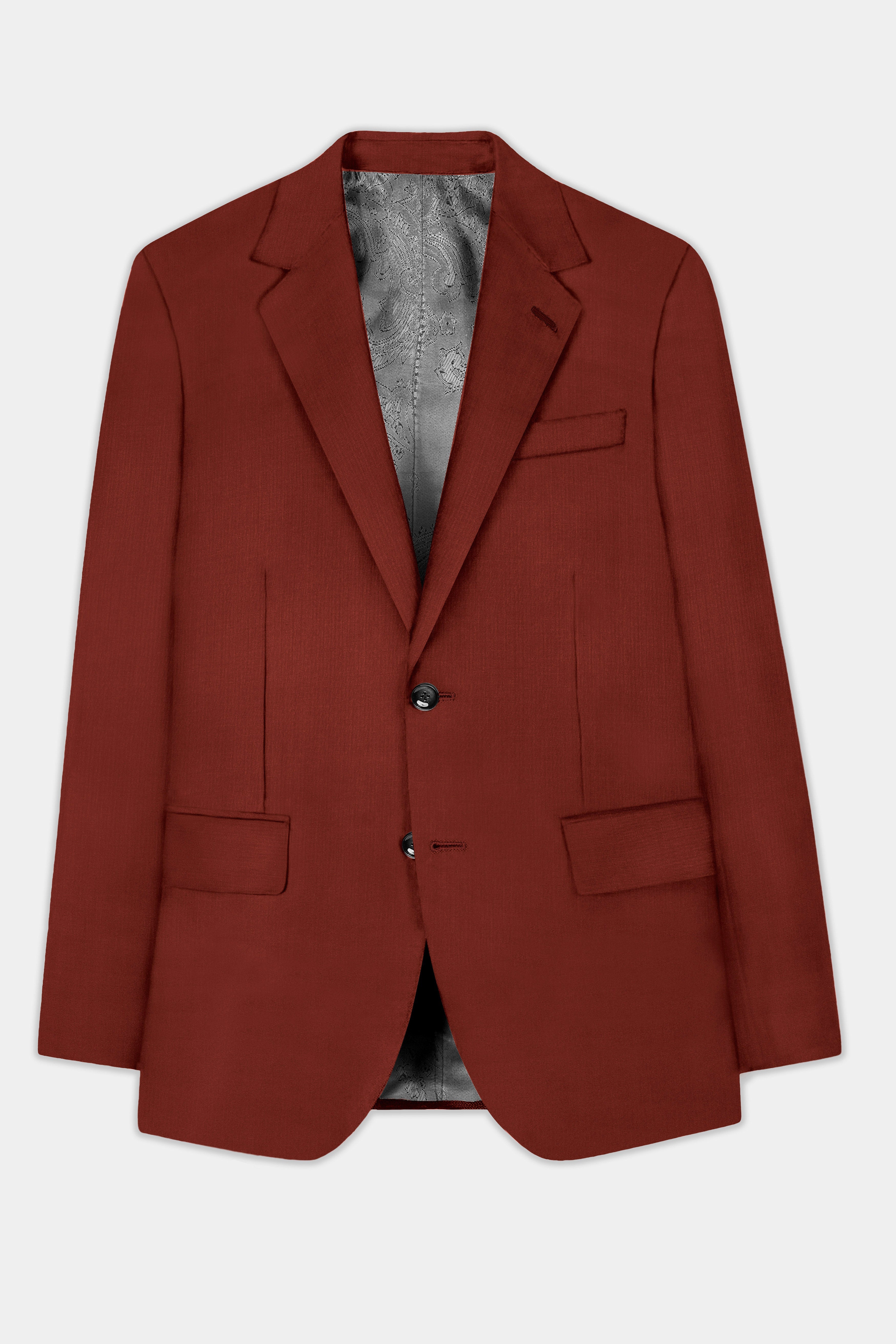 Inferno Rust-Brick Red Solid Wool Rich Single Breasted Slight Stretch Suit