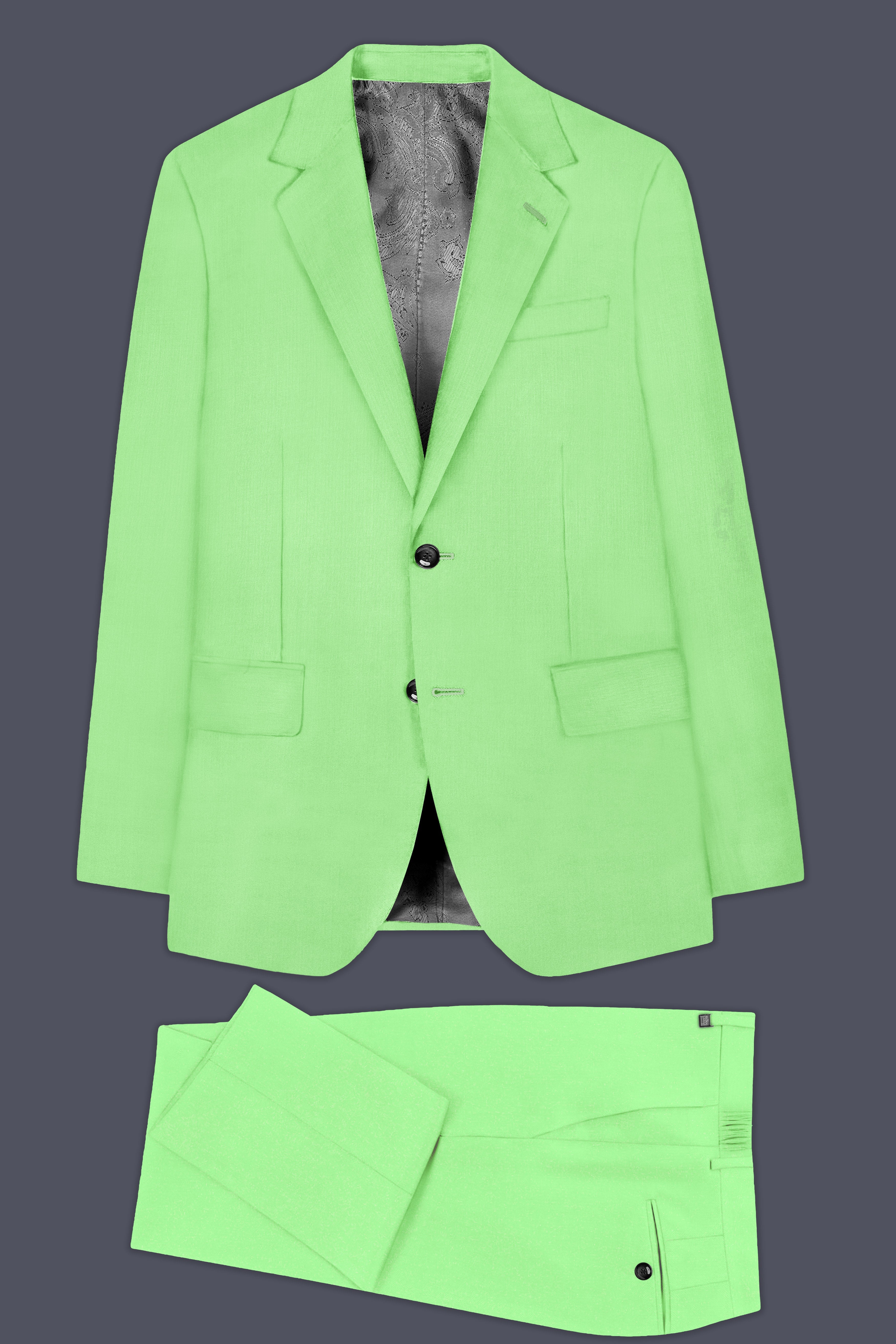 Emerald-Mint Green Solid Wool Rich Single Breasted Slight Stretch Suit