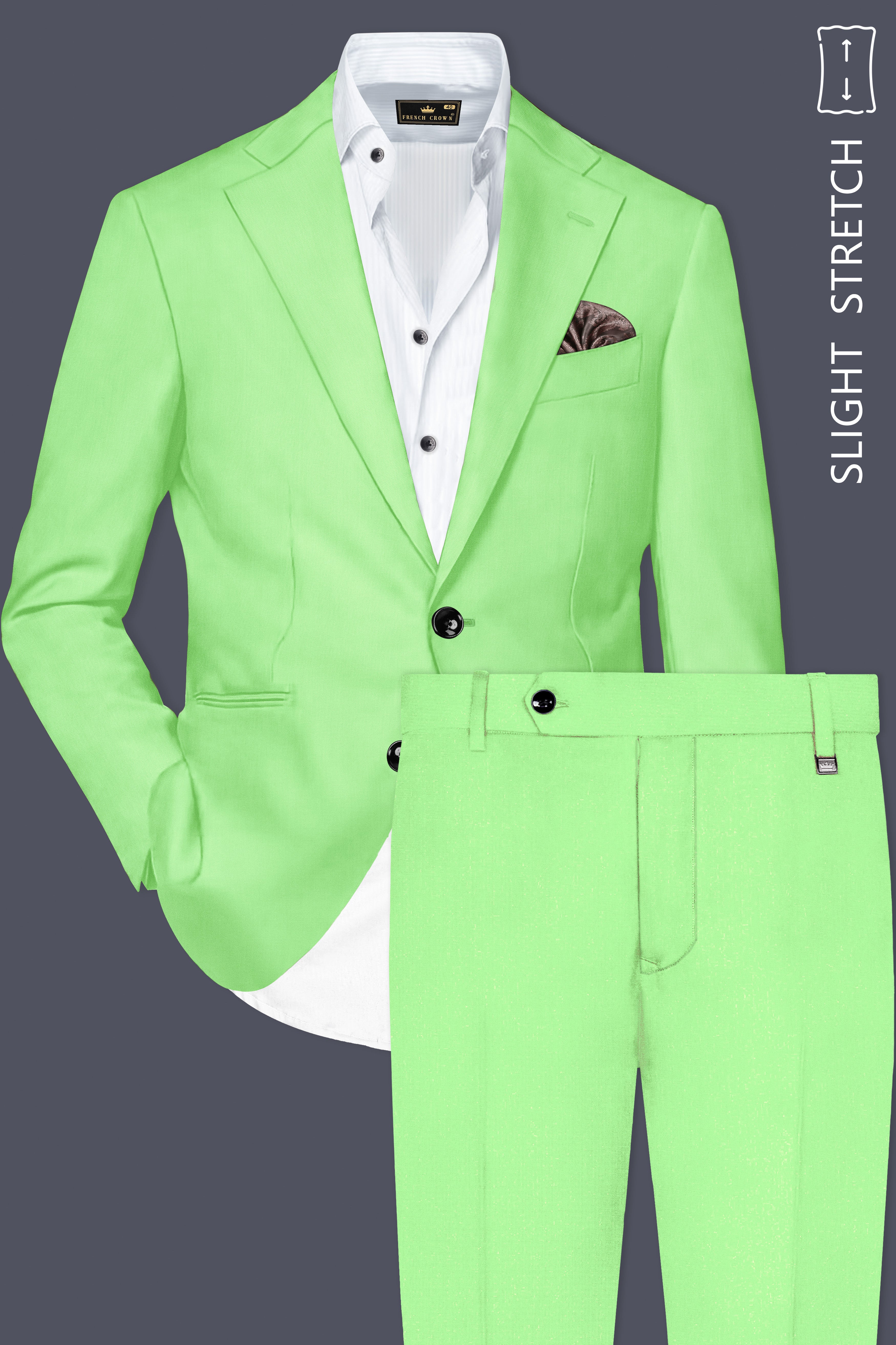 Emerald-Mint Green Solid Wool Rich Single Breasted Slight Stretch Suit