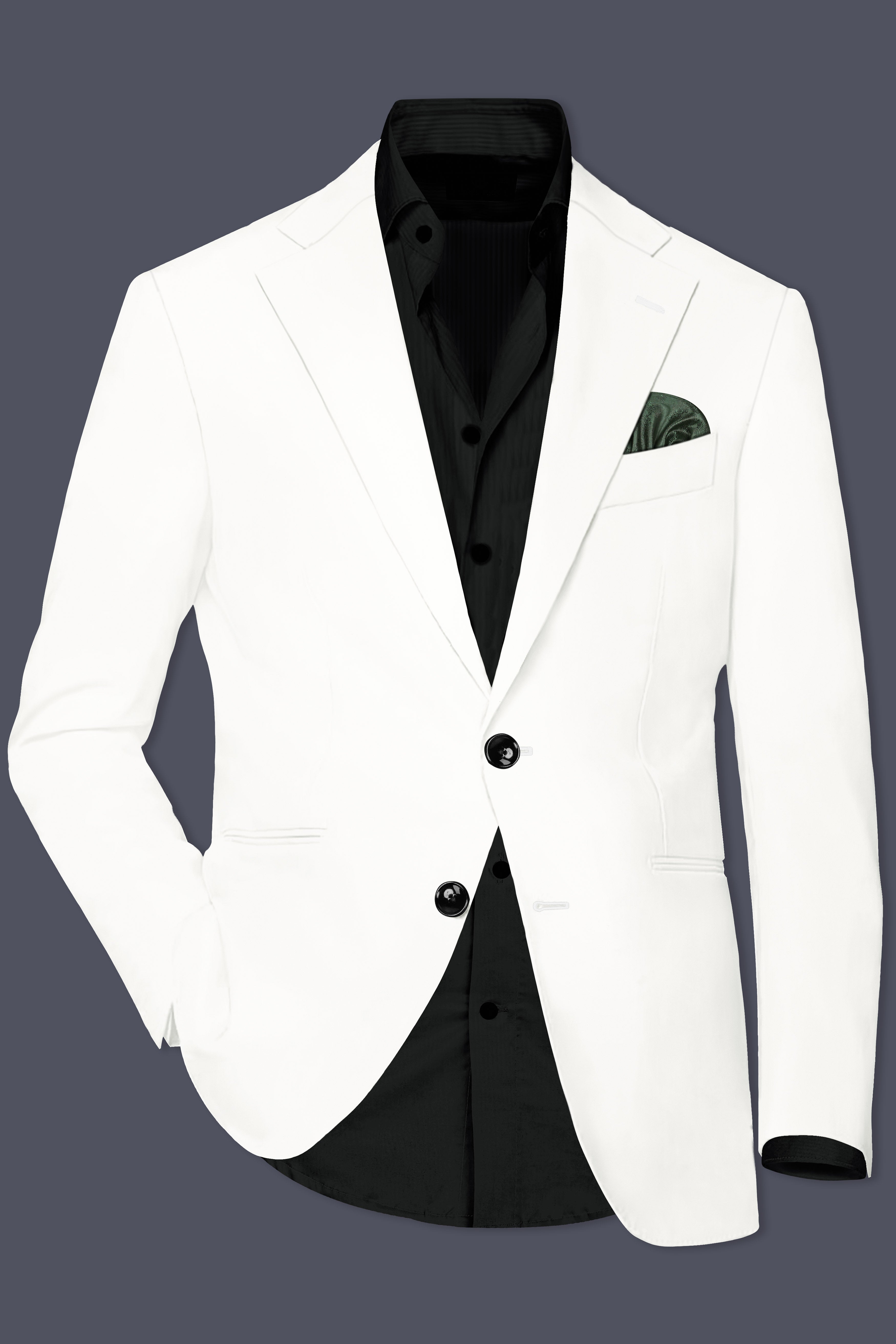 Off White Solid Wool Rich Single Breasted Suit