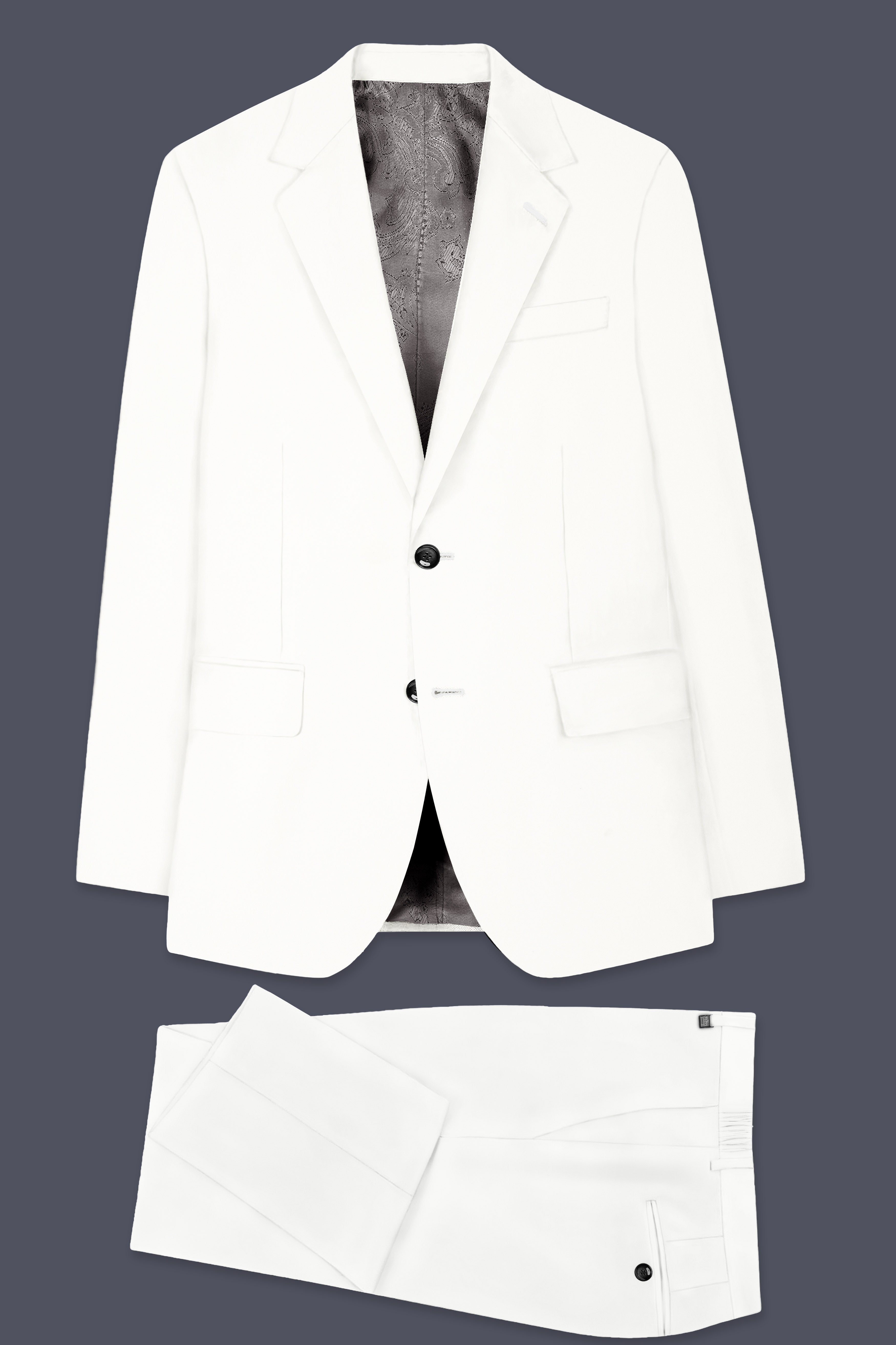 Off White Solid Wool Rich Single Breasted Suit