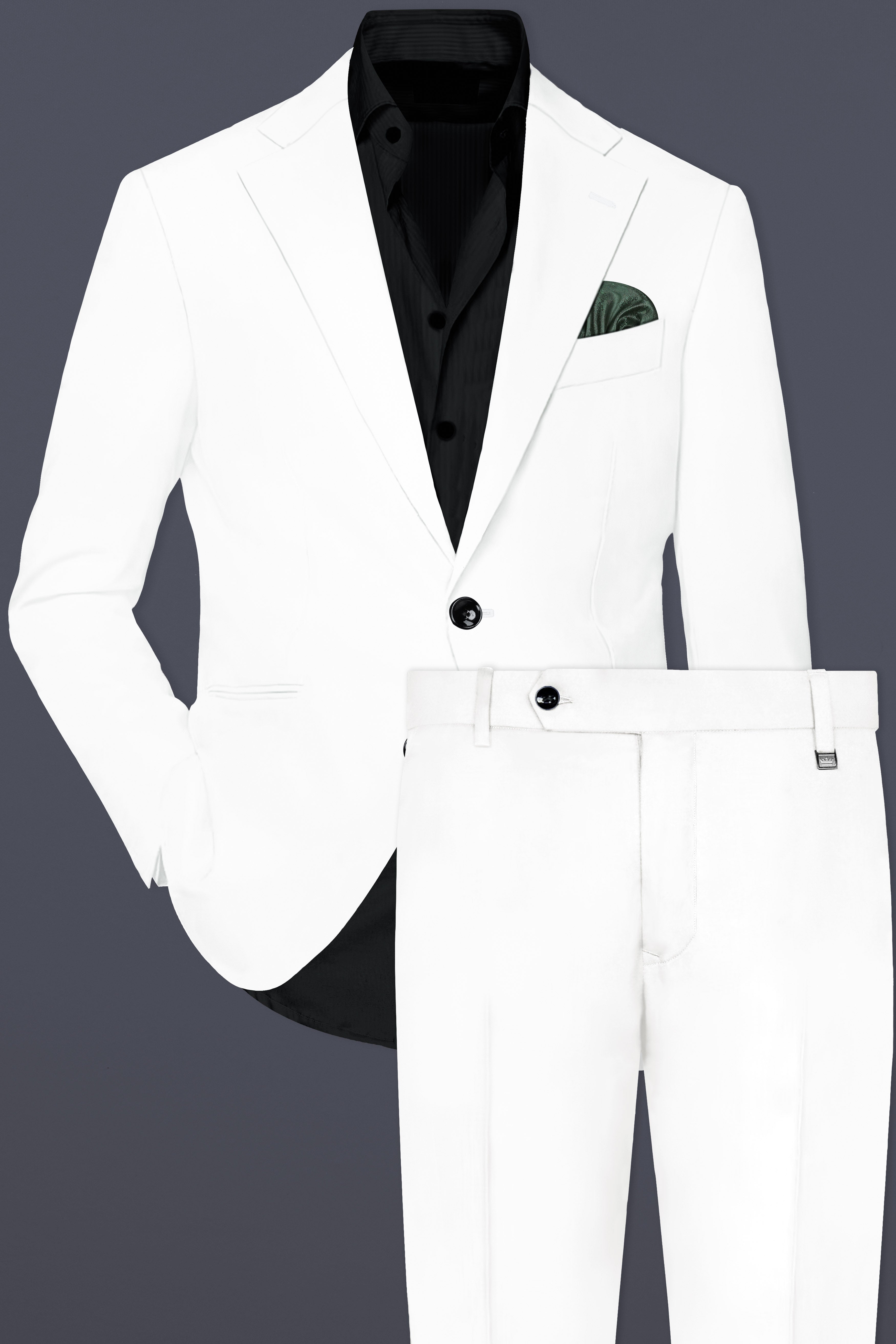 Off White Solid Wool Rich Single Breasted Suit