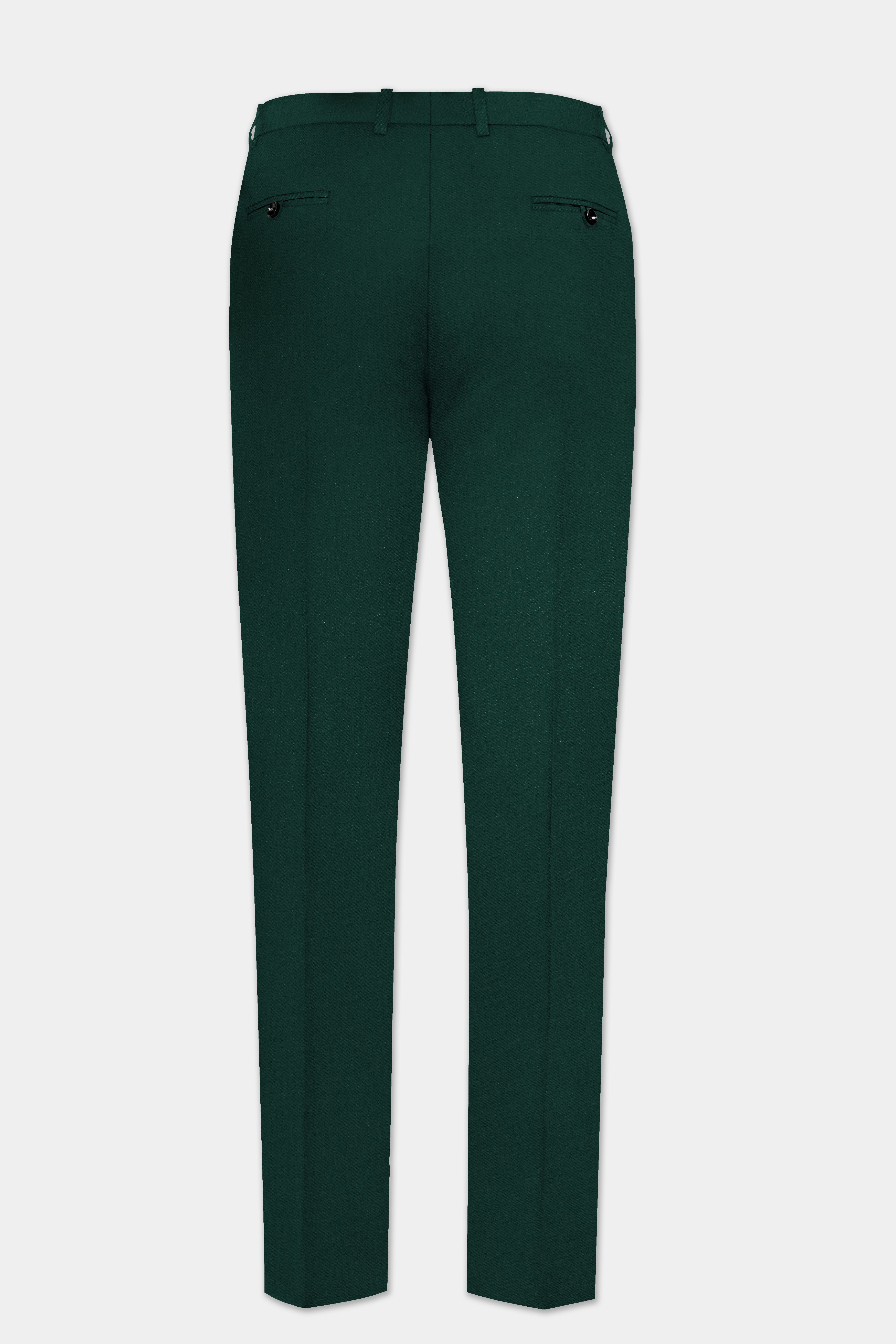 Emerald-Zucchini Green Solid Wool Rich Bandhgala Slight Stretch Suit
