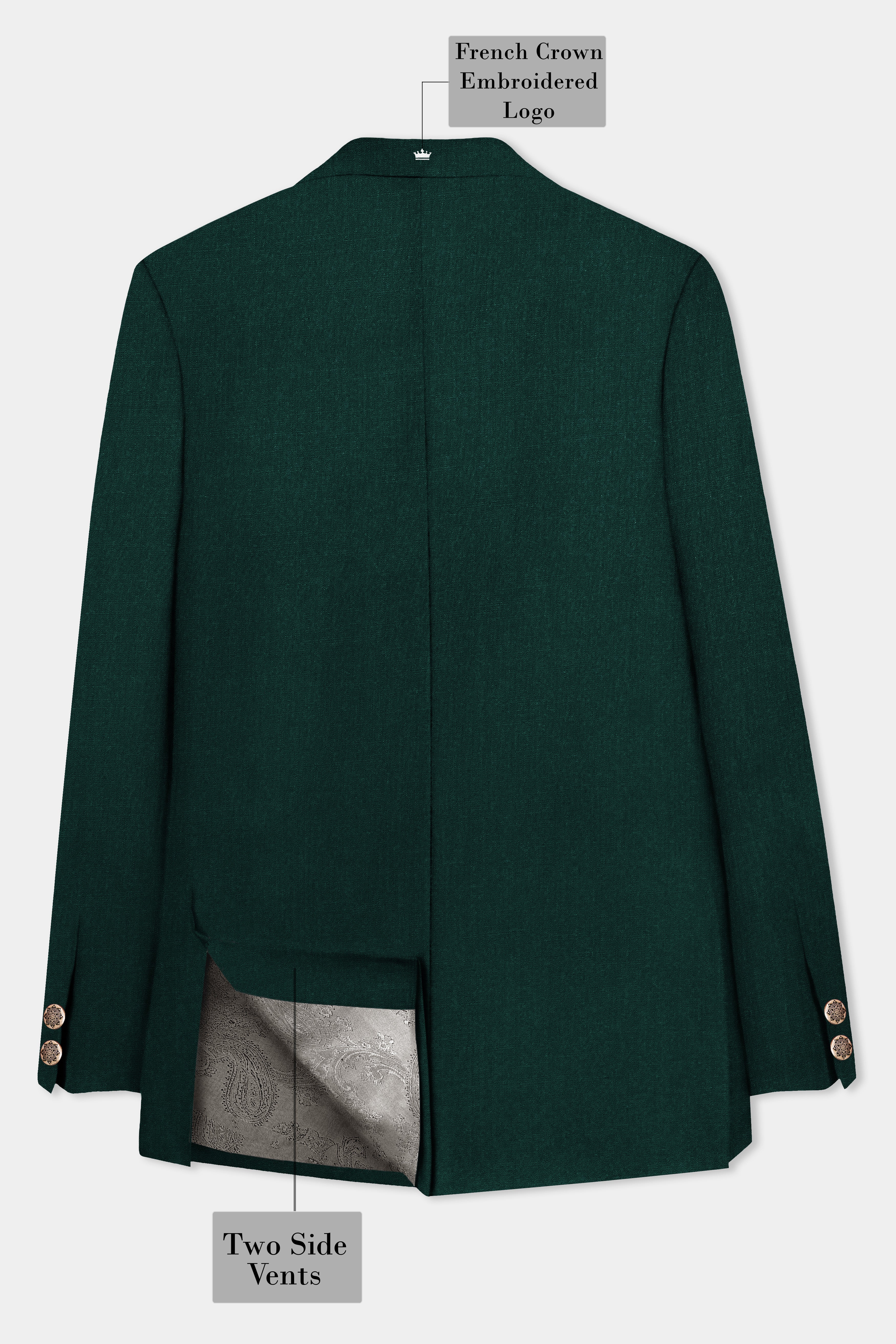 Emerald-Zucchini Green Solid Wool Rich Bandhgala Slight Stretch Suit