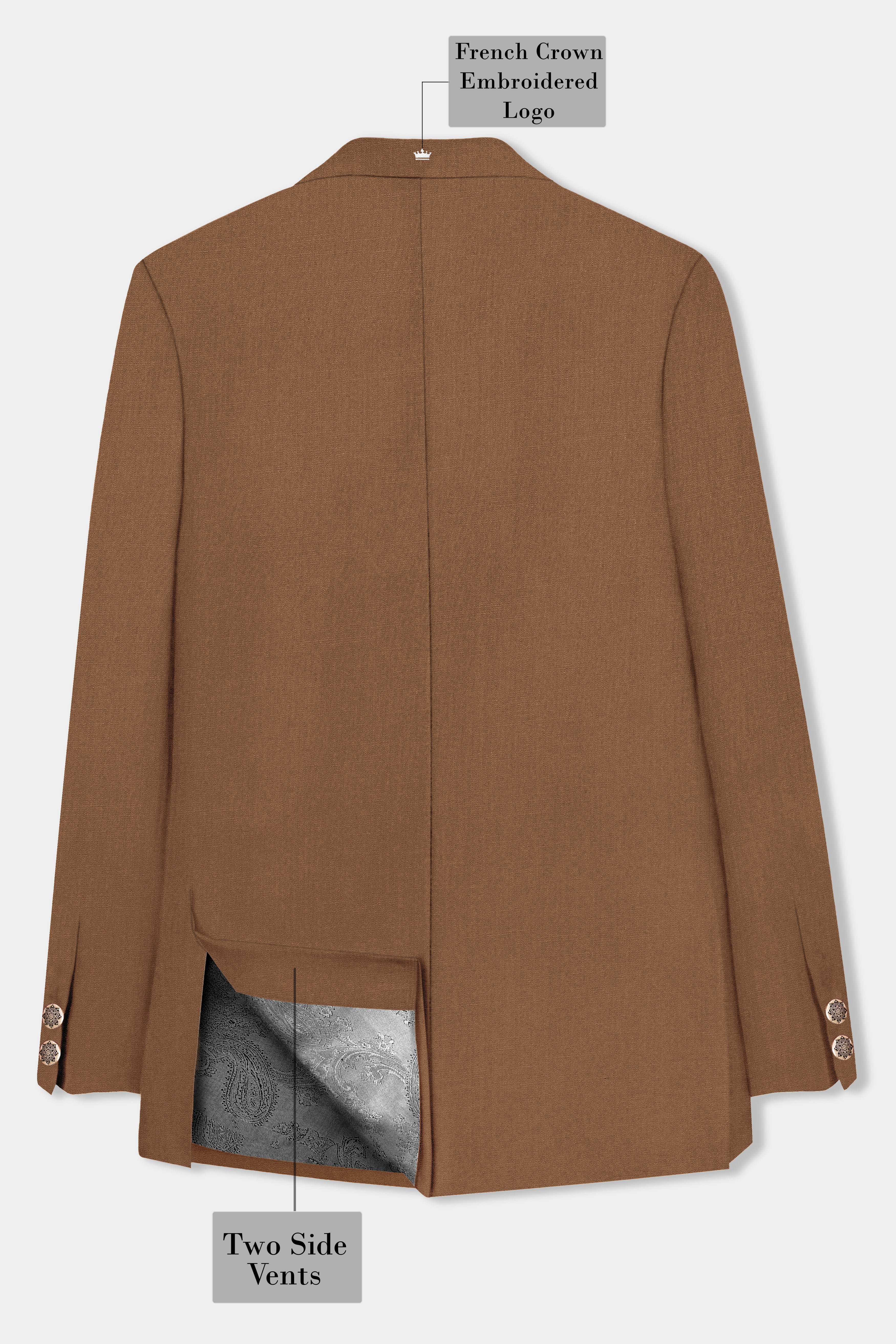 Bronze-Tawny Brown Solid Wool Rich Bandhgala Slight Stretch Suit