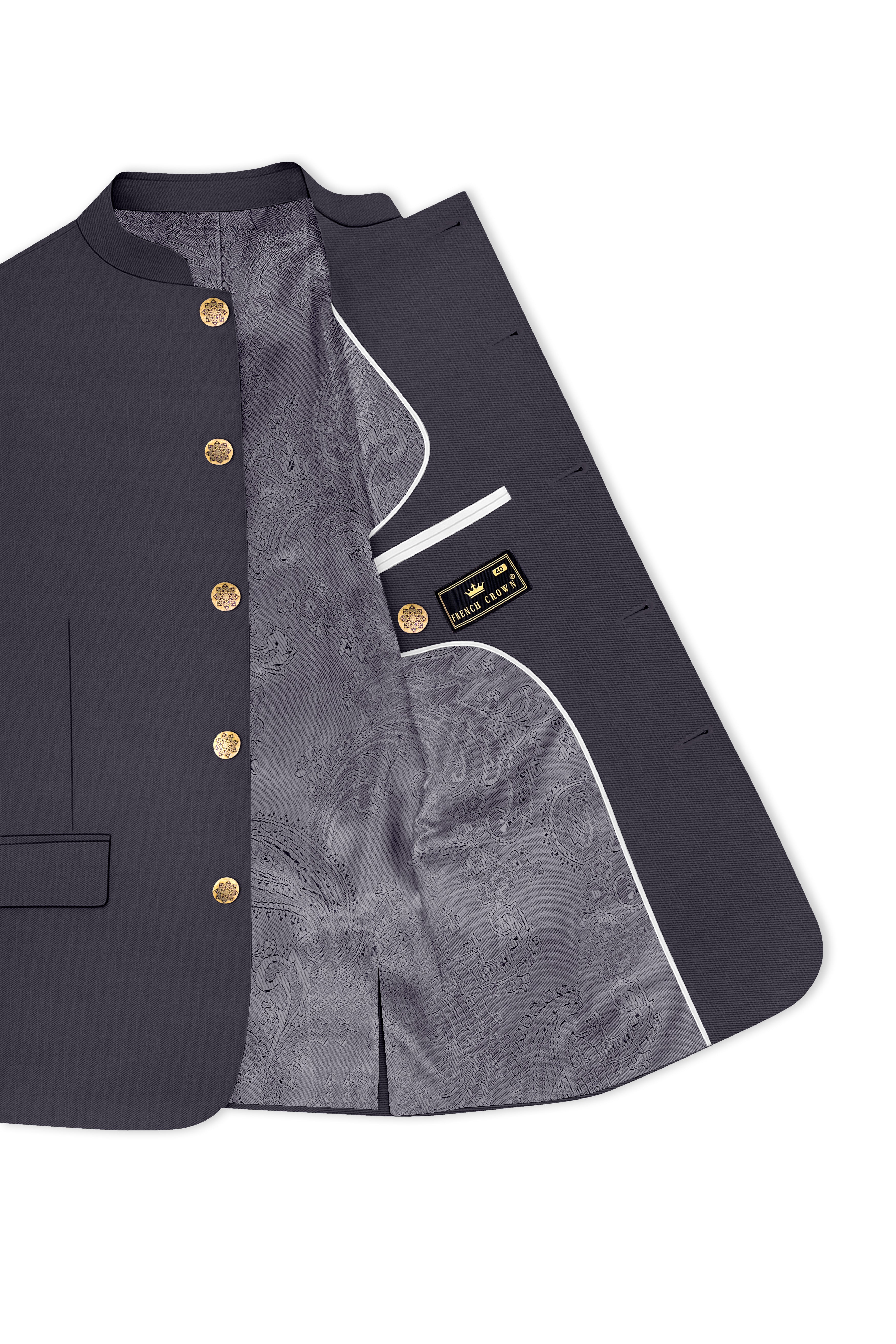 Vogue-Glaucous Gray Solid Wool Rich Bandhgala Slight Stretch Suit