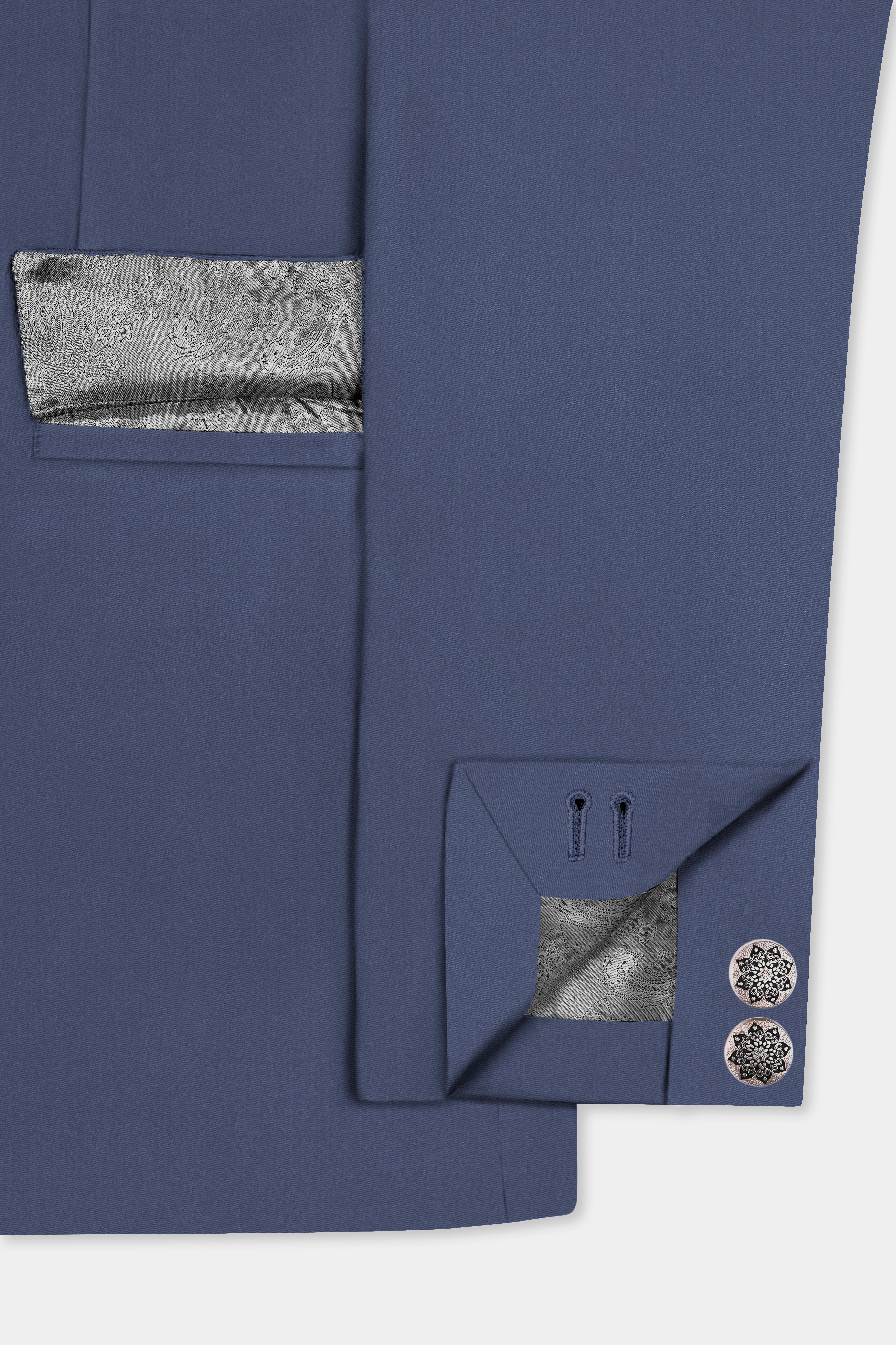 Sapphire-Glaucous Blue Solid Wool Rich Bandhgala Slight Stretch Suit