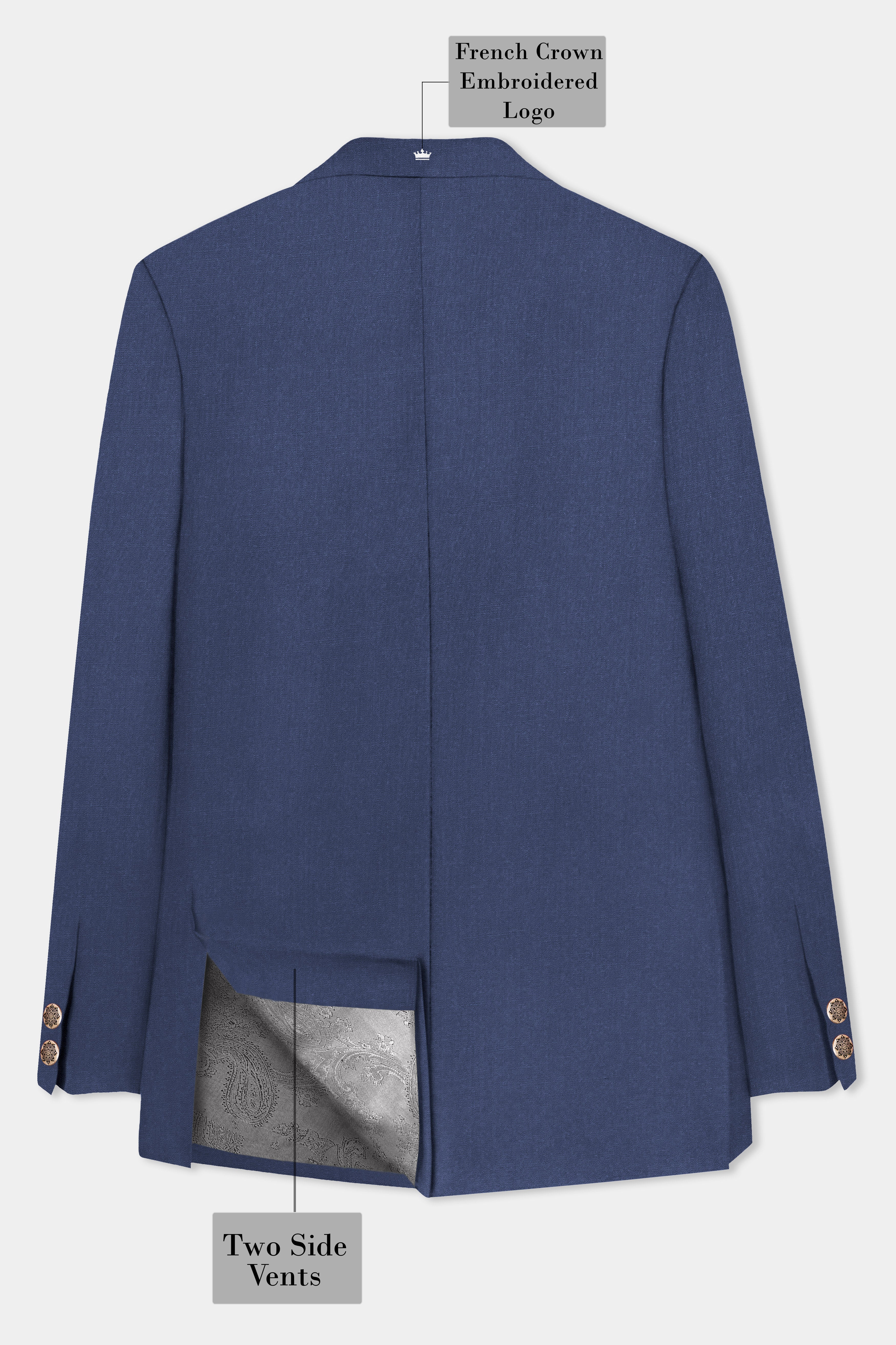 Sapphire-Glaucous Blue Solid Wool Rich Bandhgala Slight Stretch Suit