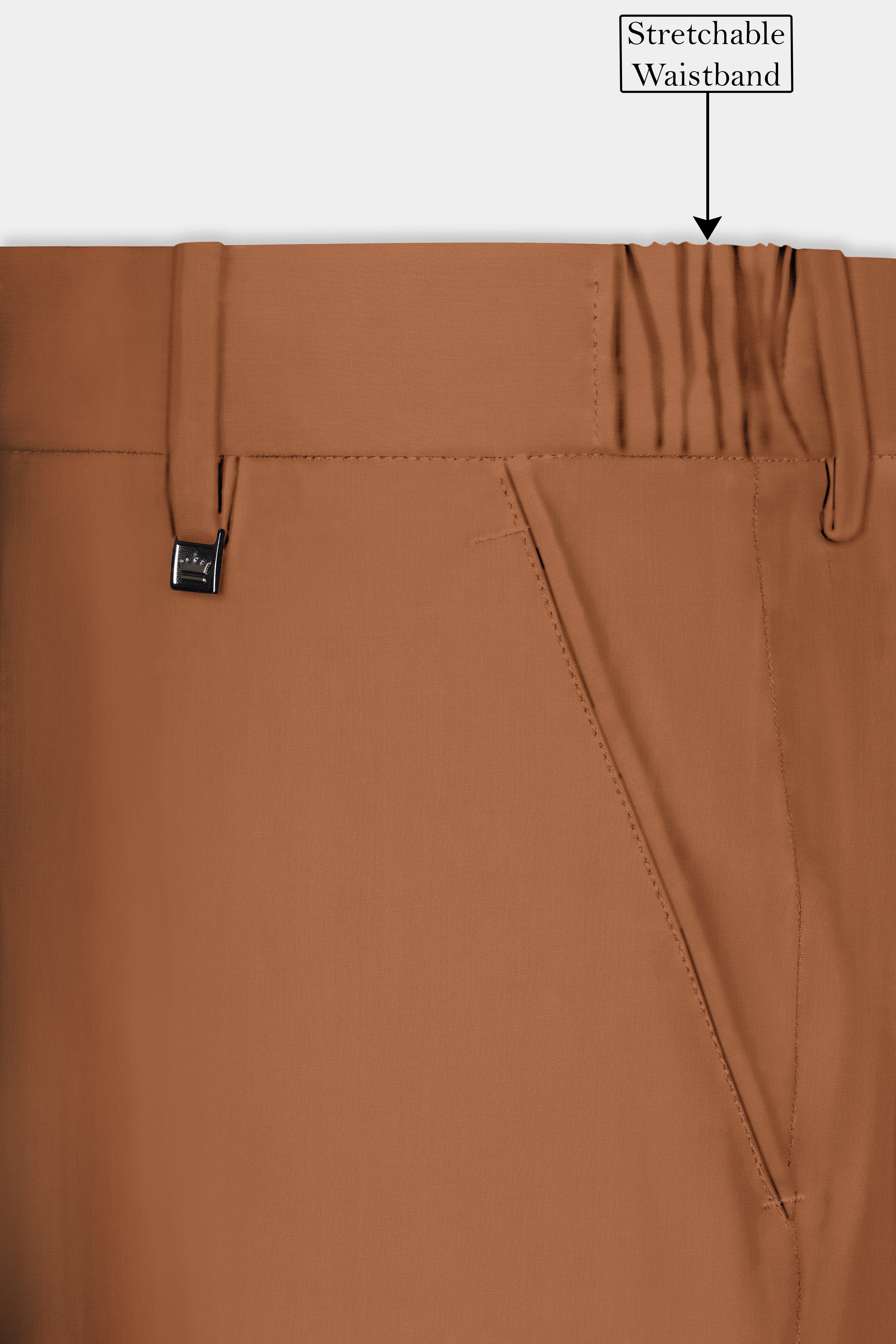 Cinnamon Oak-Sienna Brown Solid Wool Rich Bandhgala Slight Stretch Suit