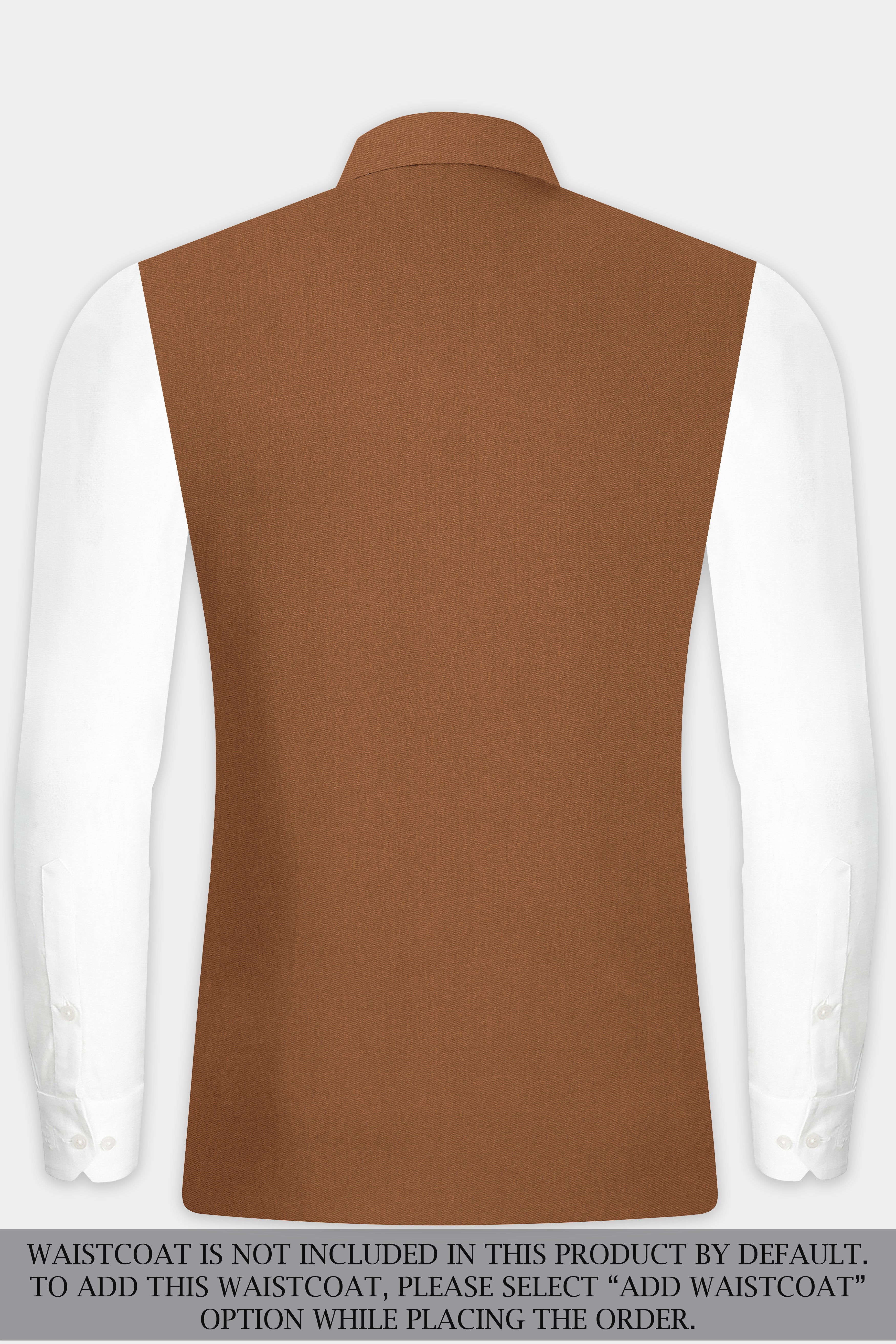 Cinnamon Oak-Sienna Brown Solid Wool Rich Bandhgala Slight Stretch Suit