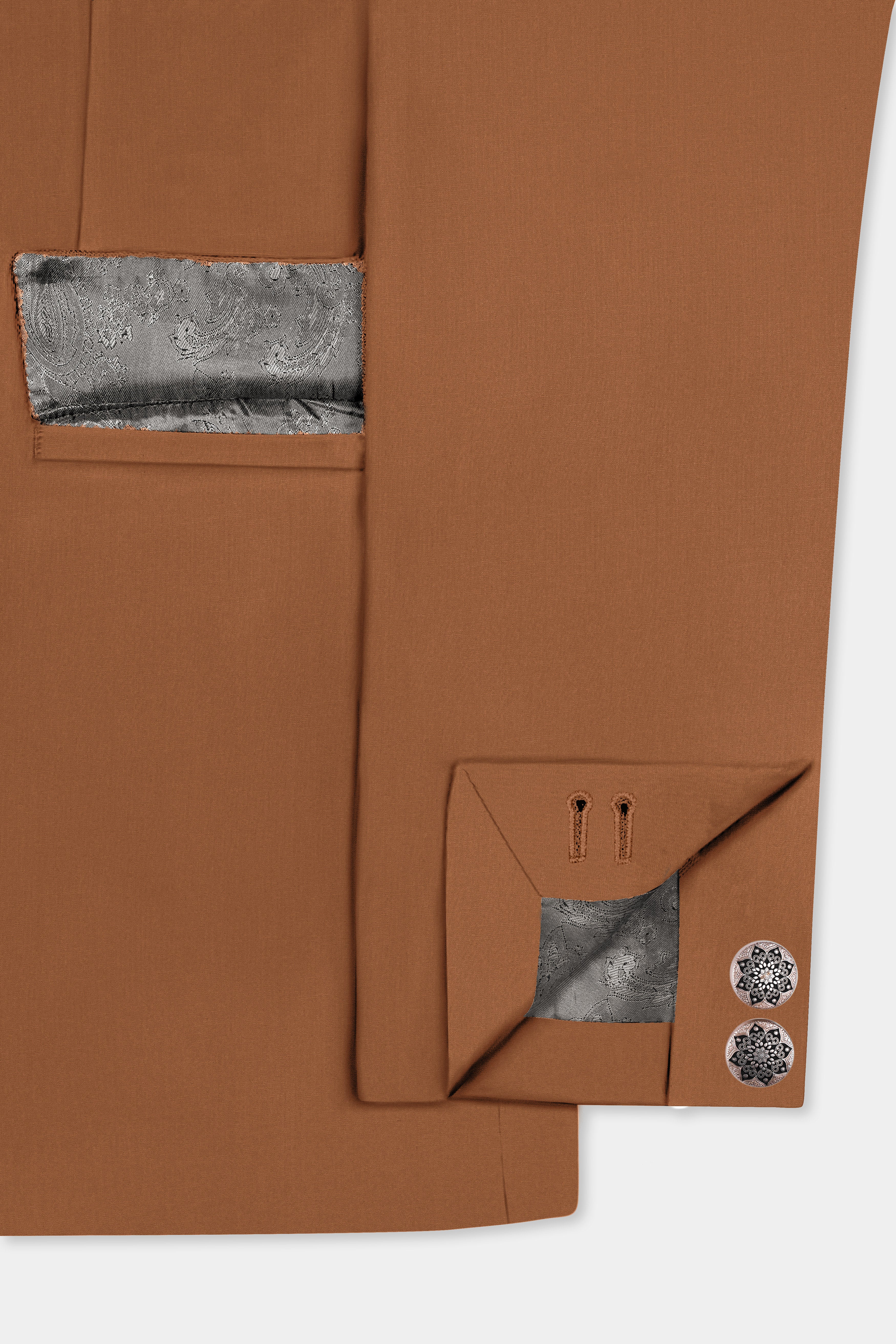 Cinnamon Oak-Sienna Brown Solid Wool Rich Bandhgala Slight Stretch Suit