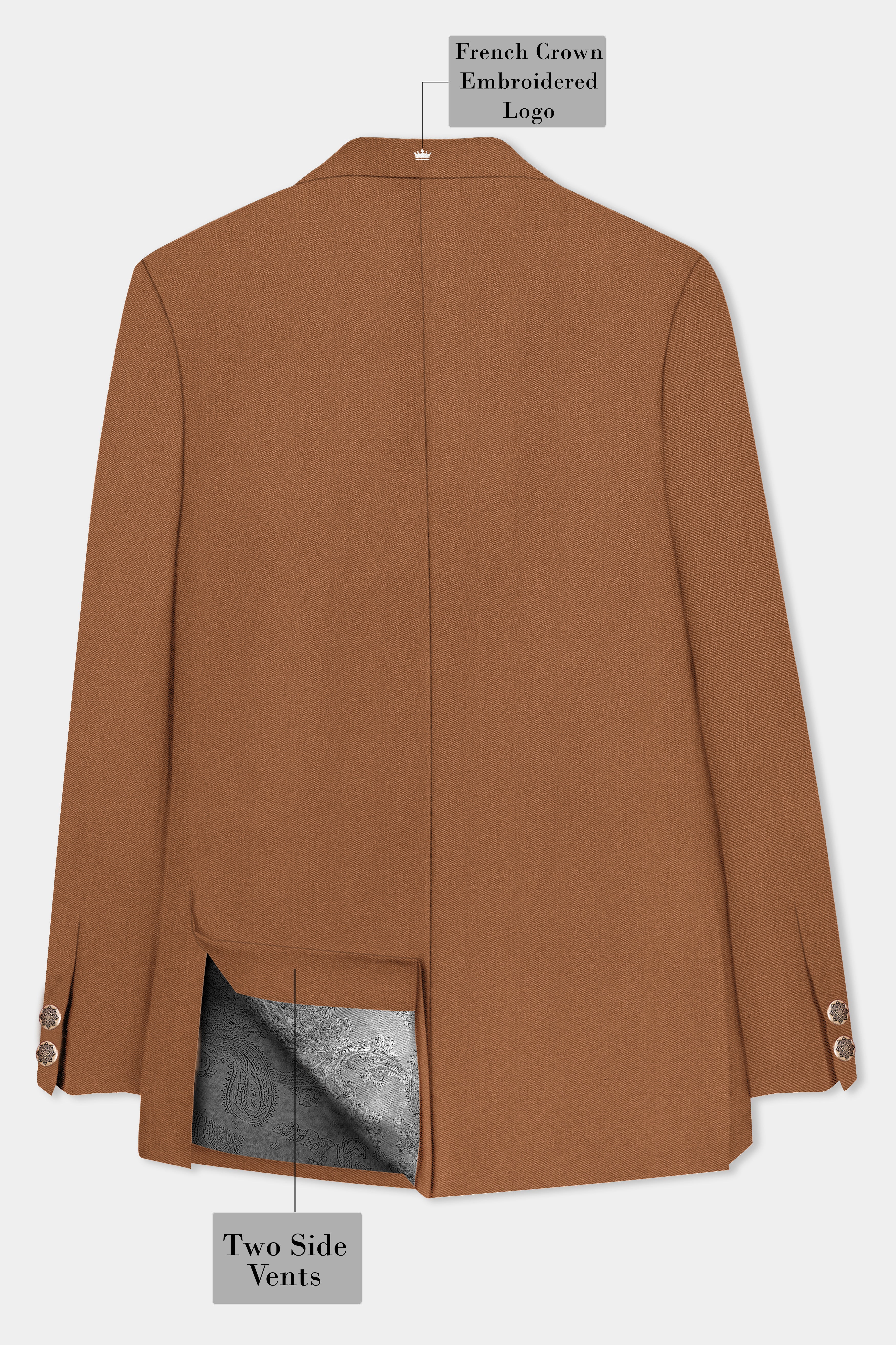 Cinnamon Oak-Sienna Brown Solid Wool Rich Bandhgala Slight Stretch Suit