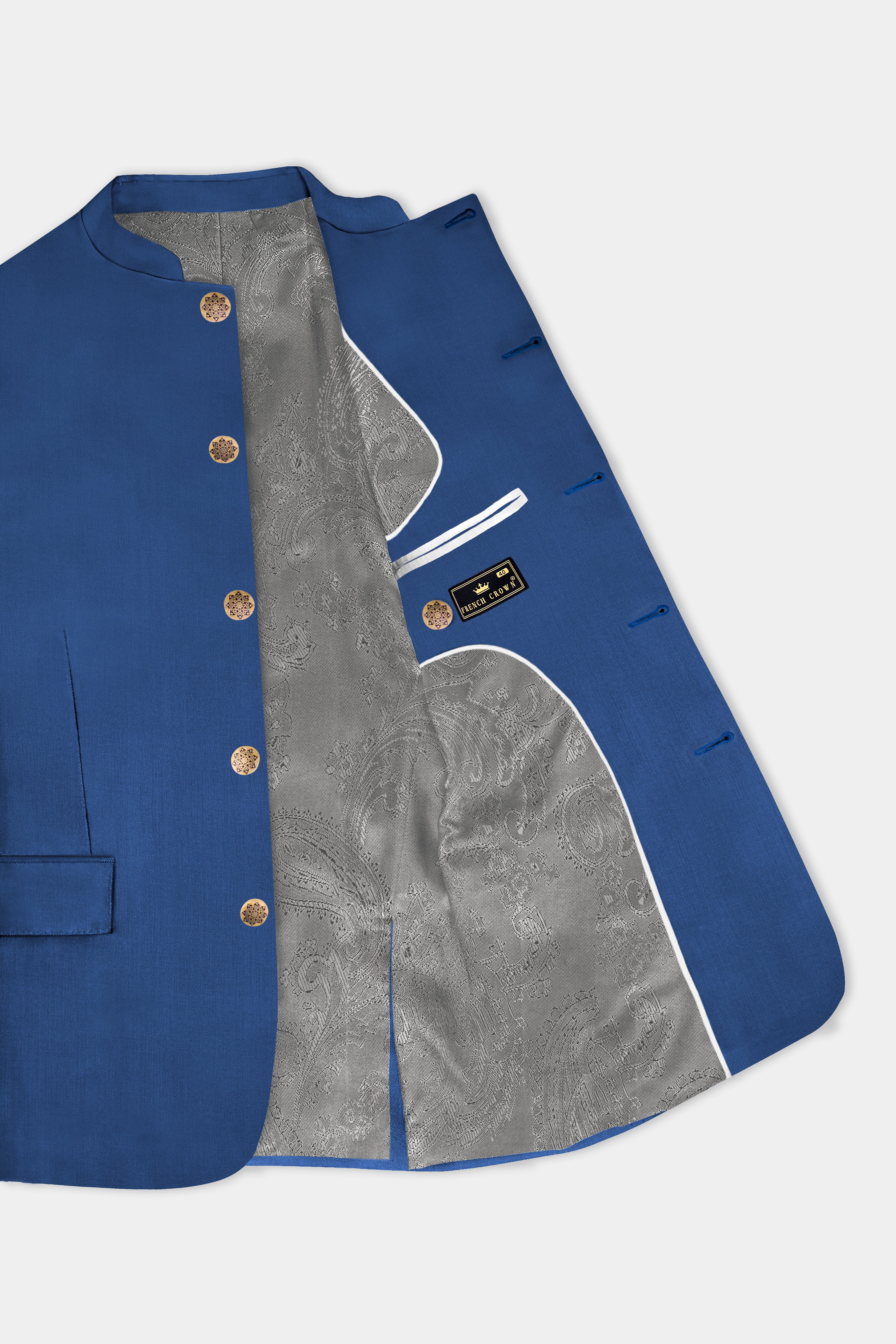 Cerulean Elite-Cobalt Blue Solid Wool Rich Bandhgala Slight Stretch Suit