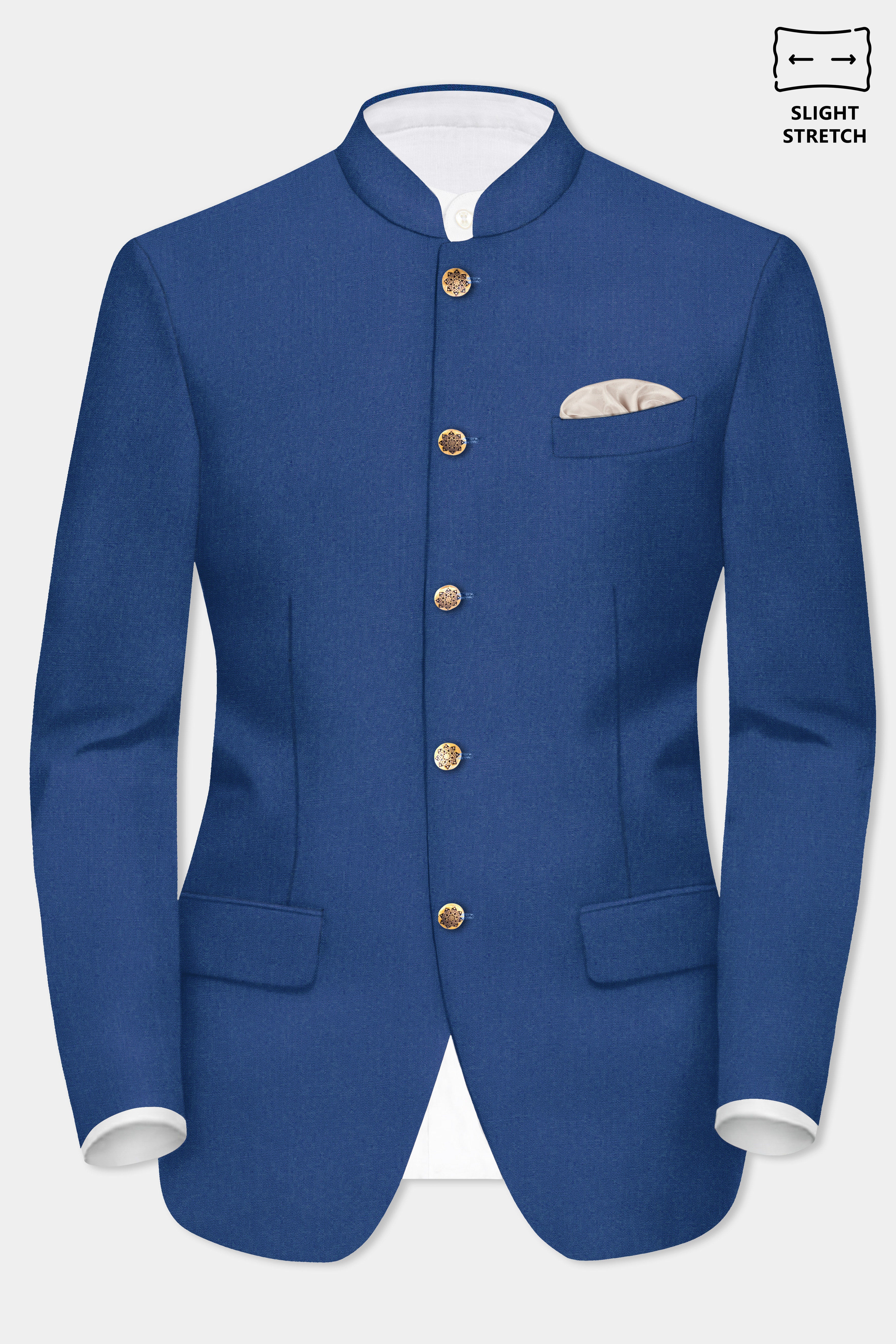 Cerulean Elite-Cobalt Blue Solid Wool Rich Bandhgala Slight Stretch Suit