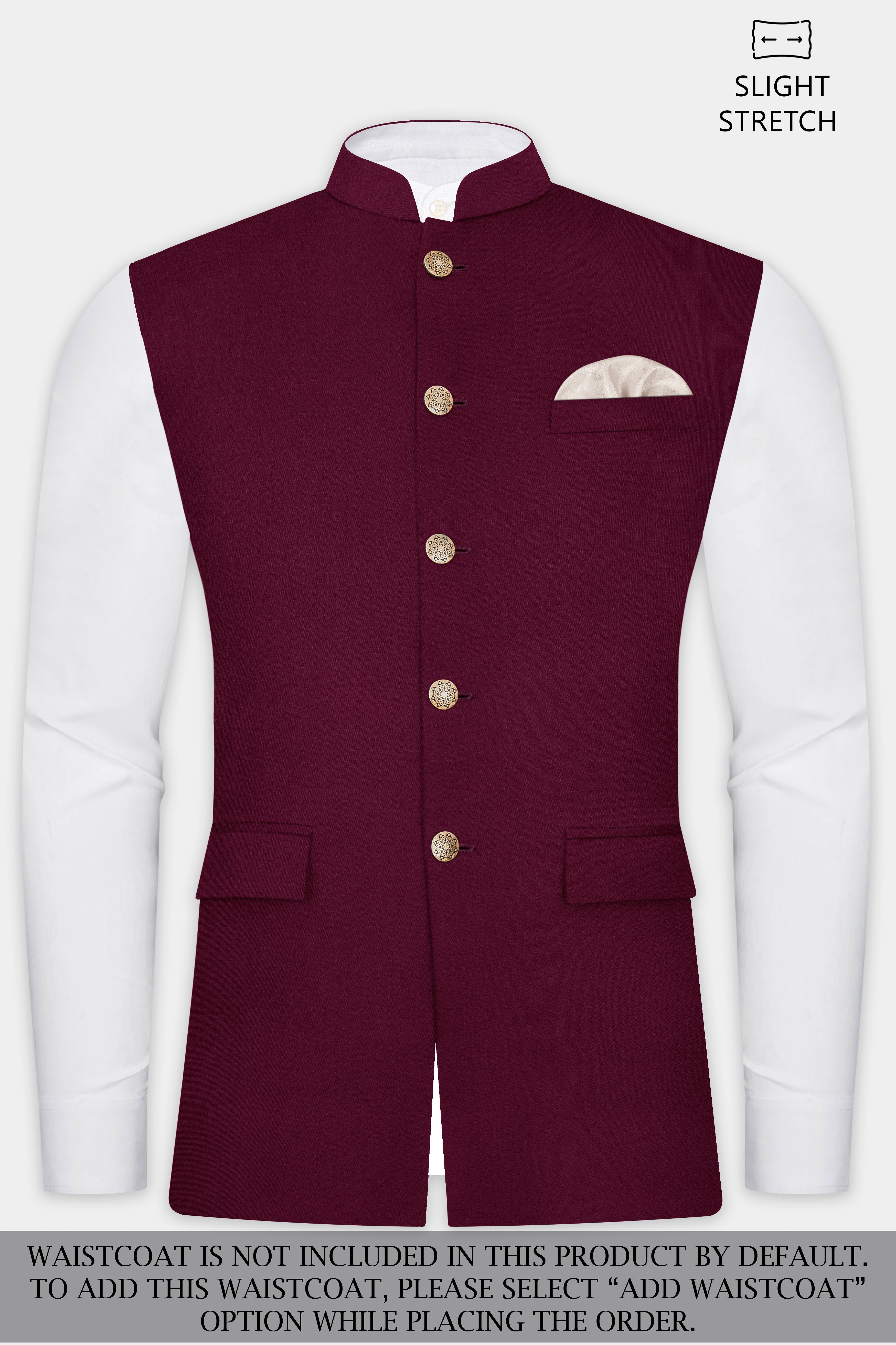 Regal Maroon-Tamarind Solid Wool Rich Bandhgala Slight Stretch Suit
