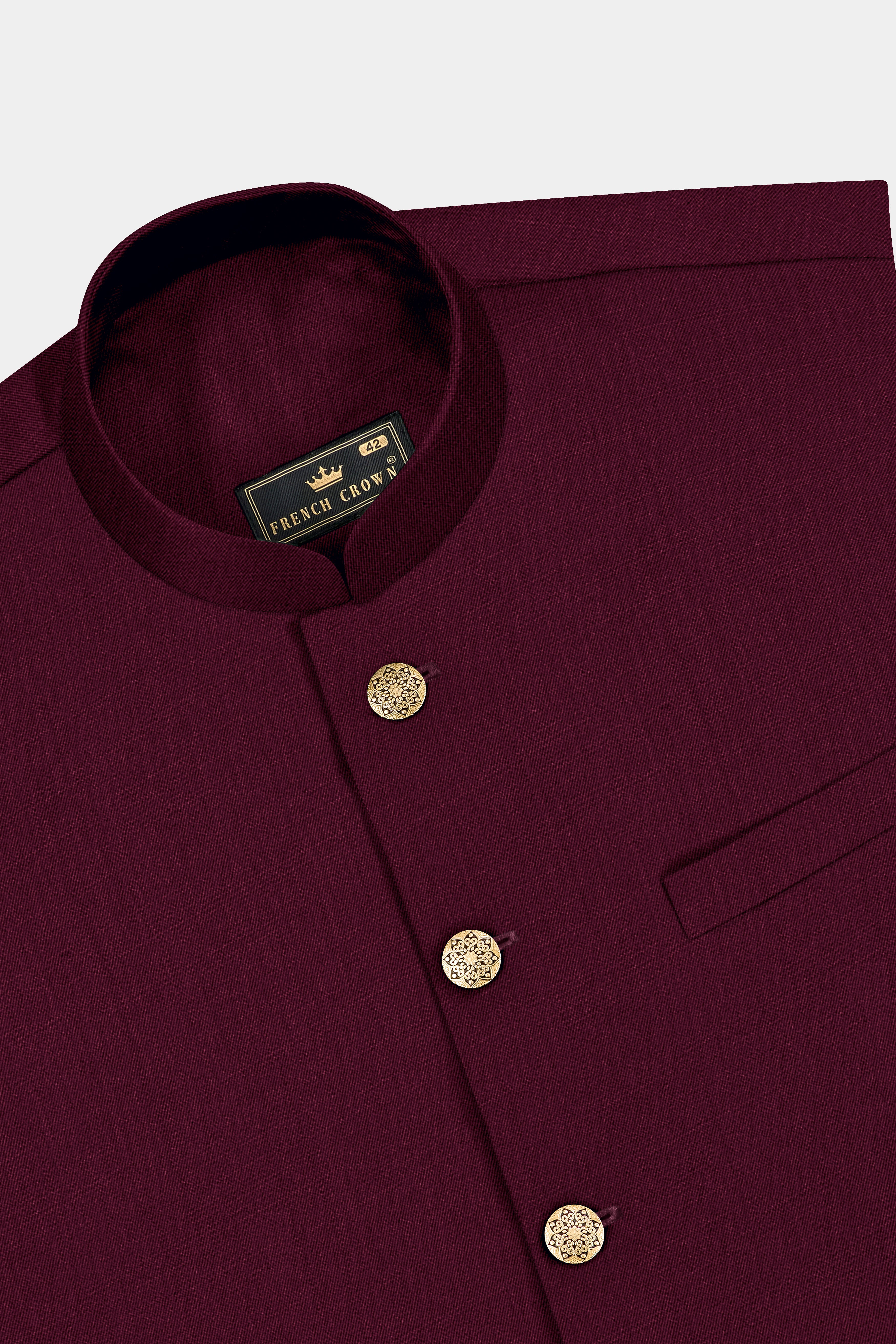 Regal Maroon-Tamarind Solid Wool Rich Bandhgala Slight Stretch Suit