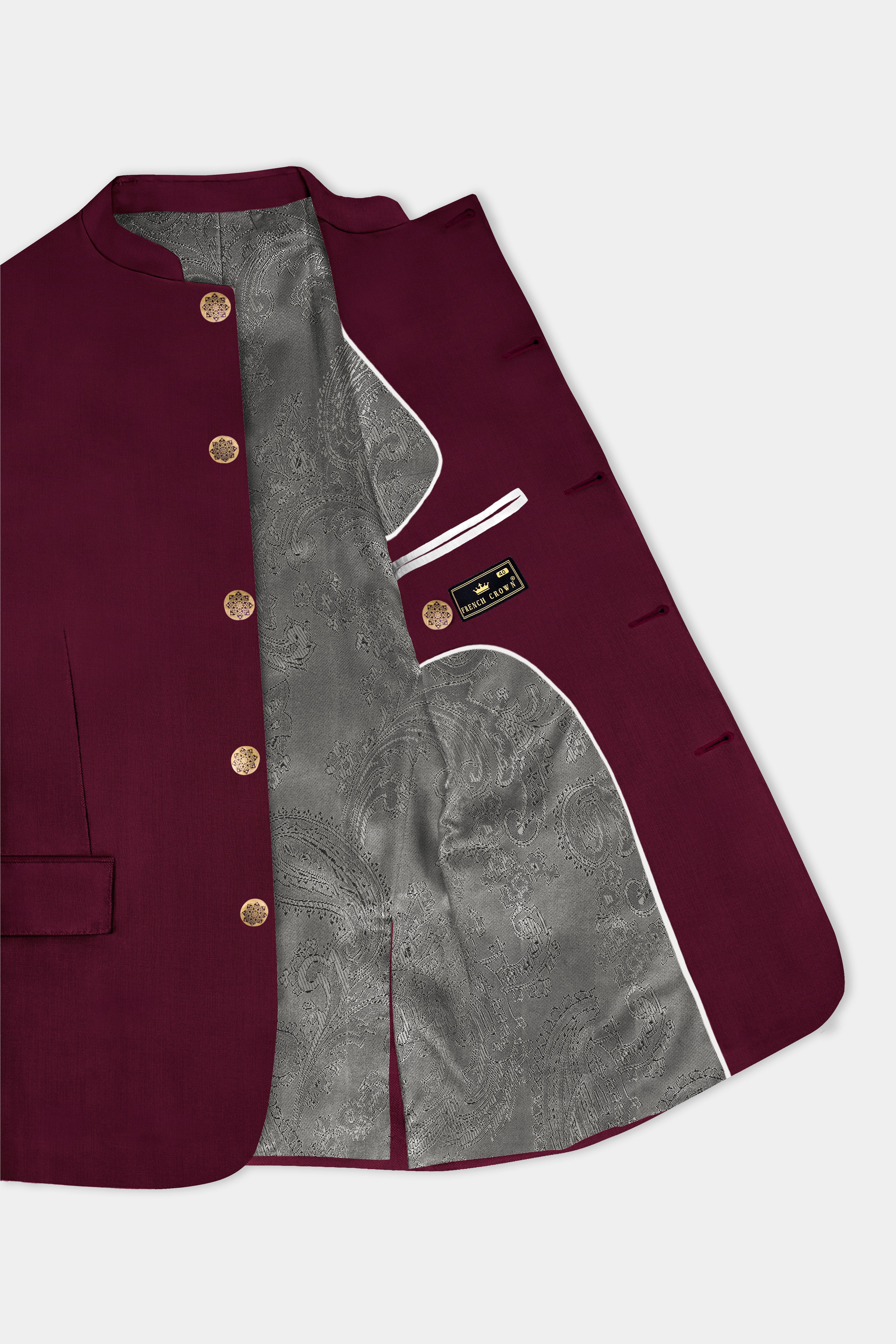 Regal Maroon-Tamarind Solid Wool Rich Bandhgala Slight Stretch Suit
