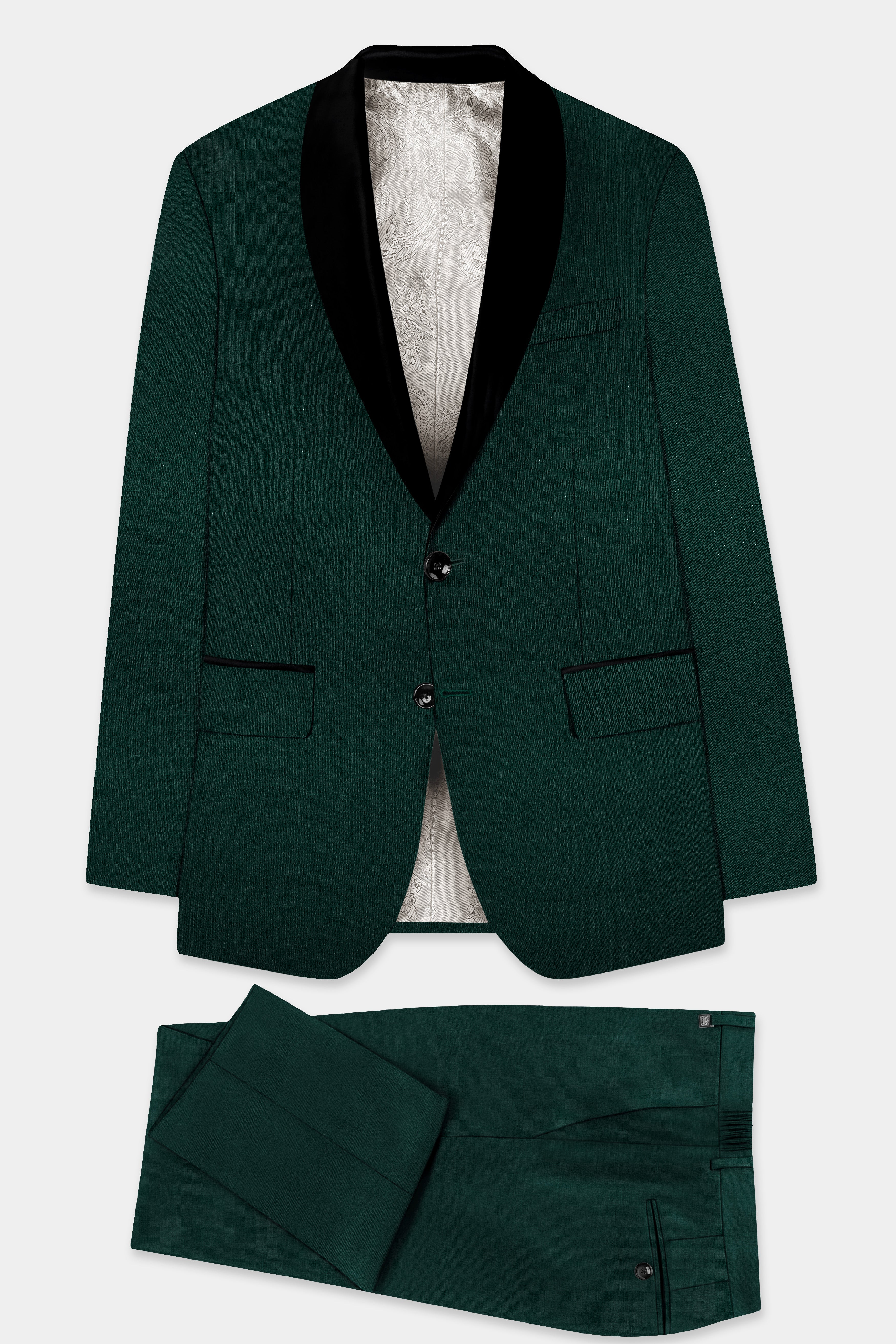 Emerald-Zucchini Green Solid Wool Rich Tuxedo Slight Stretch Suit