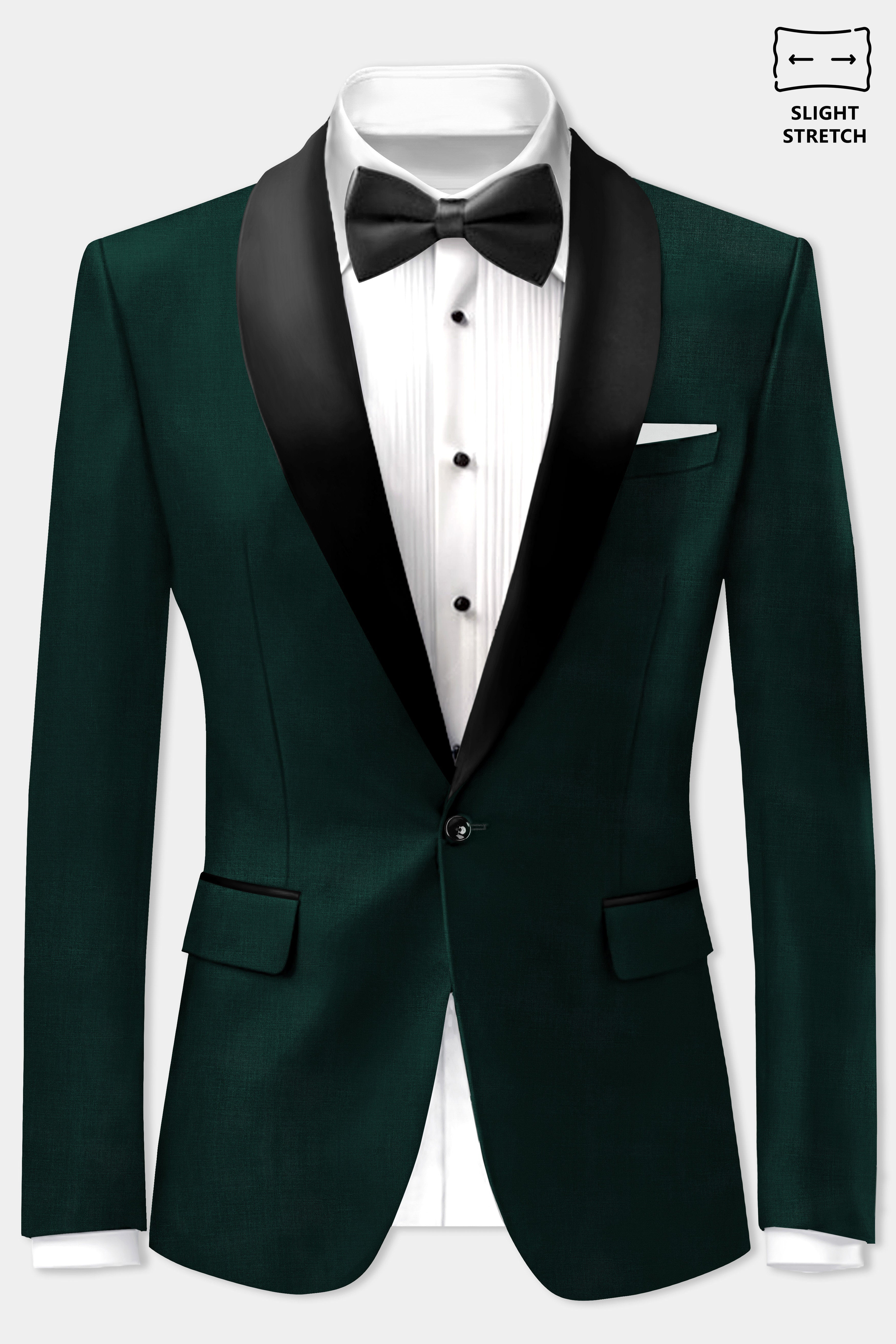 Emerald-Zucchini Green Solid Wool Rich Tuxedo Slight Stretch Suit