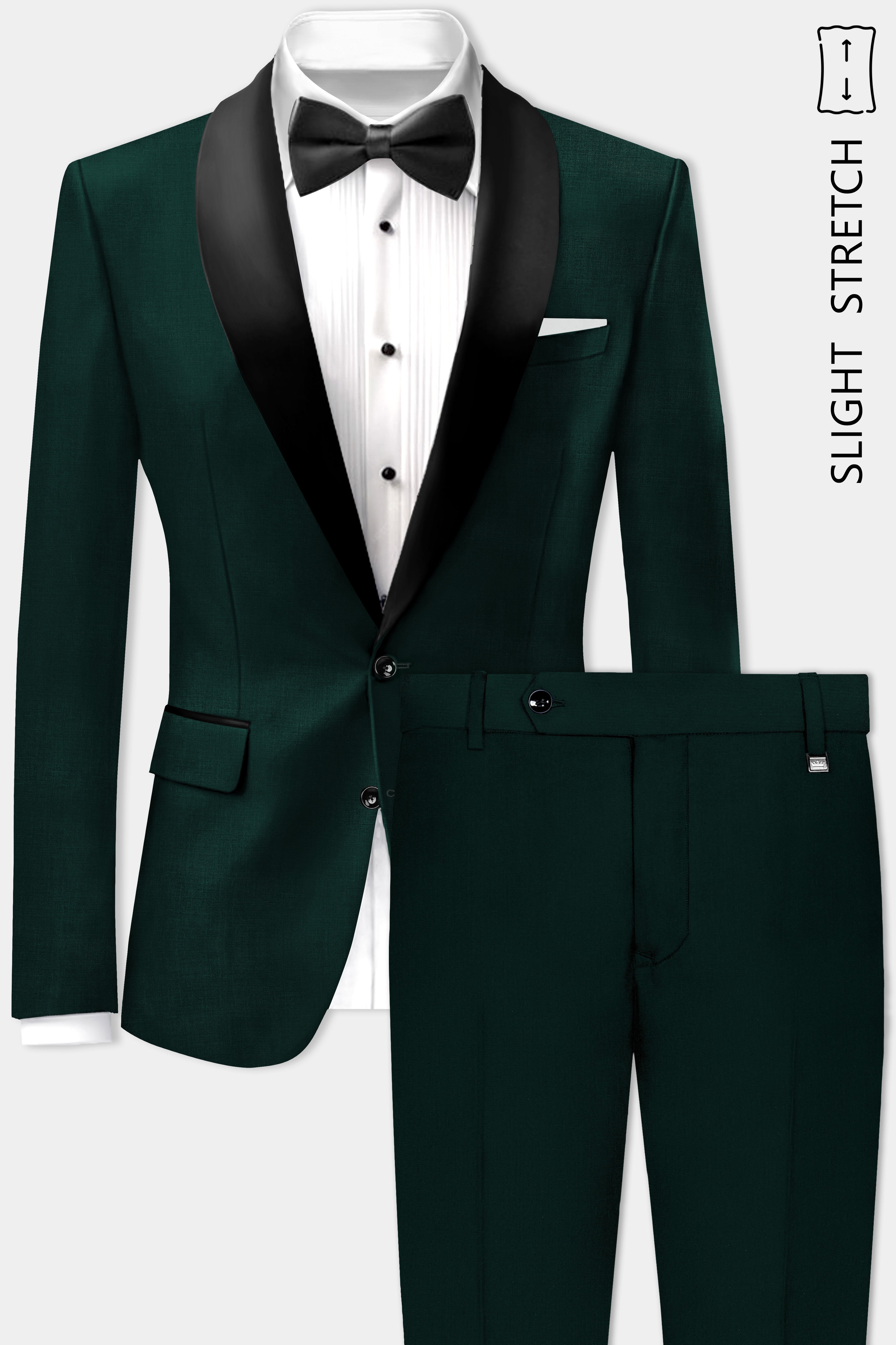 Emerald-Zucchini Green Solid Wool Rich Tuxedo Slight Stretch Suit