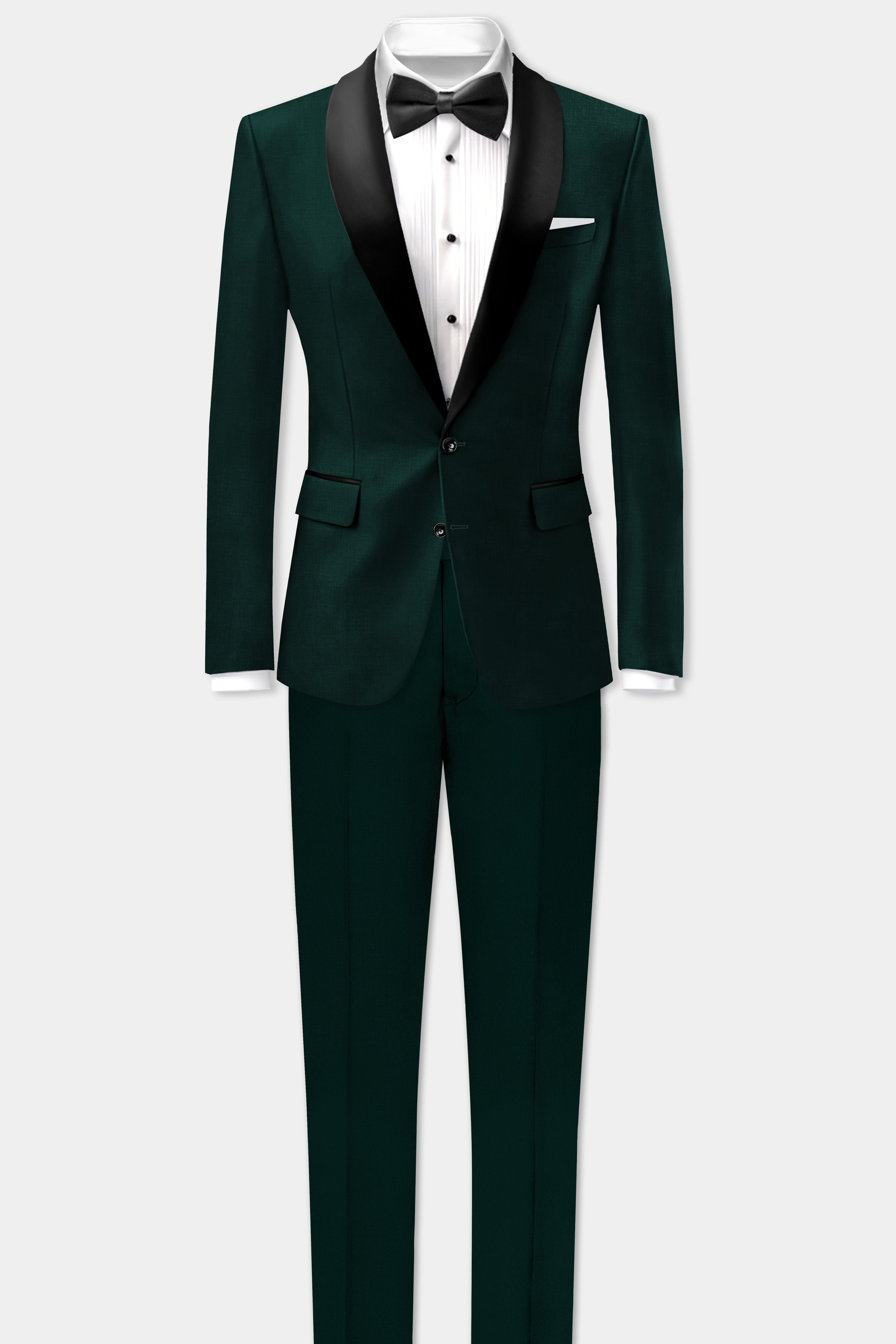 Emerald-Zucchini Green Solid Wool Rich Tuxedo Slight Stretch Suit